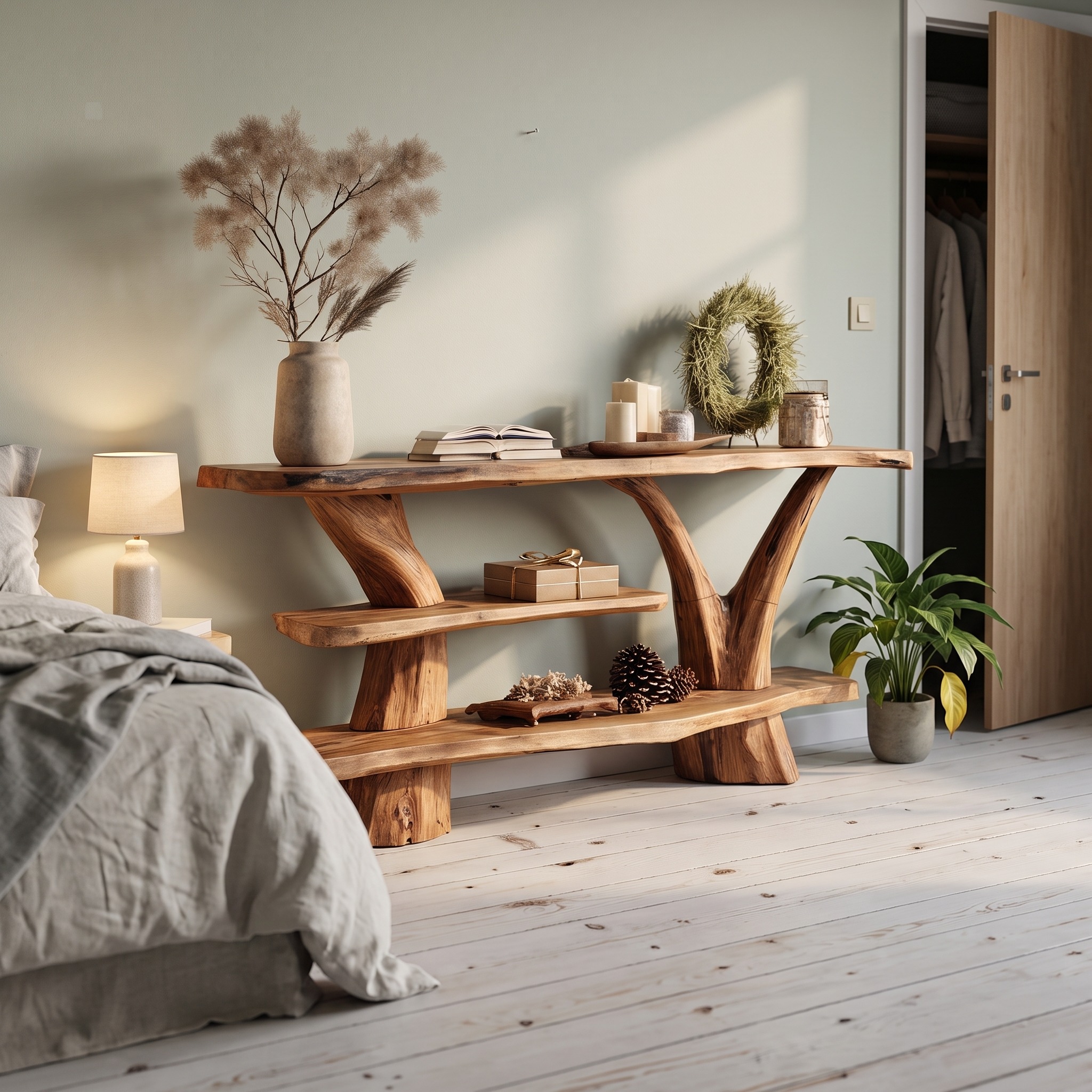 Handcrafted Solid Wood Console Table, Rustic Entryway Table, Behind Sofa Accent Table for Living Room & Bedroom