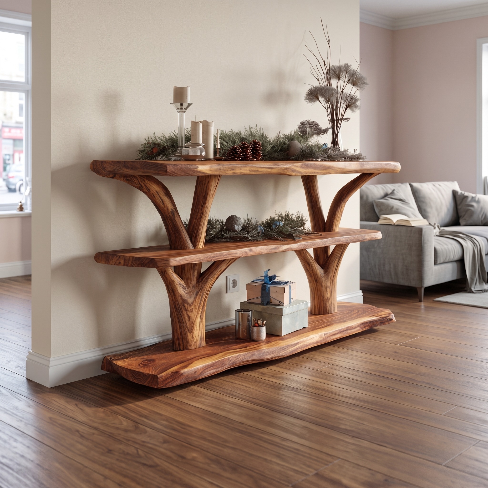Handcrafted Solid Wood Console Table, Rustic Entryway Table, Modern Timber Behind Sofa Table for Bedroom Decor