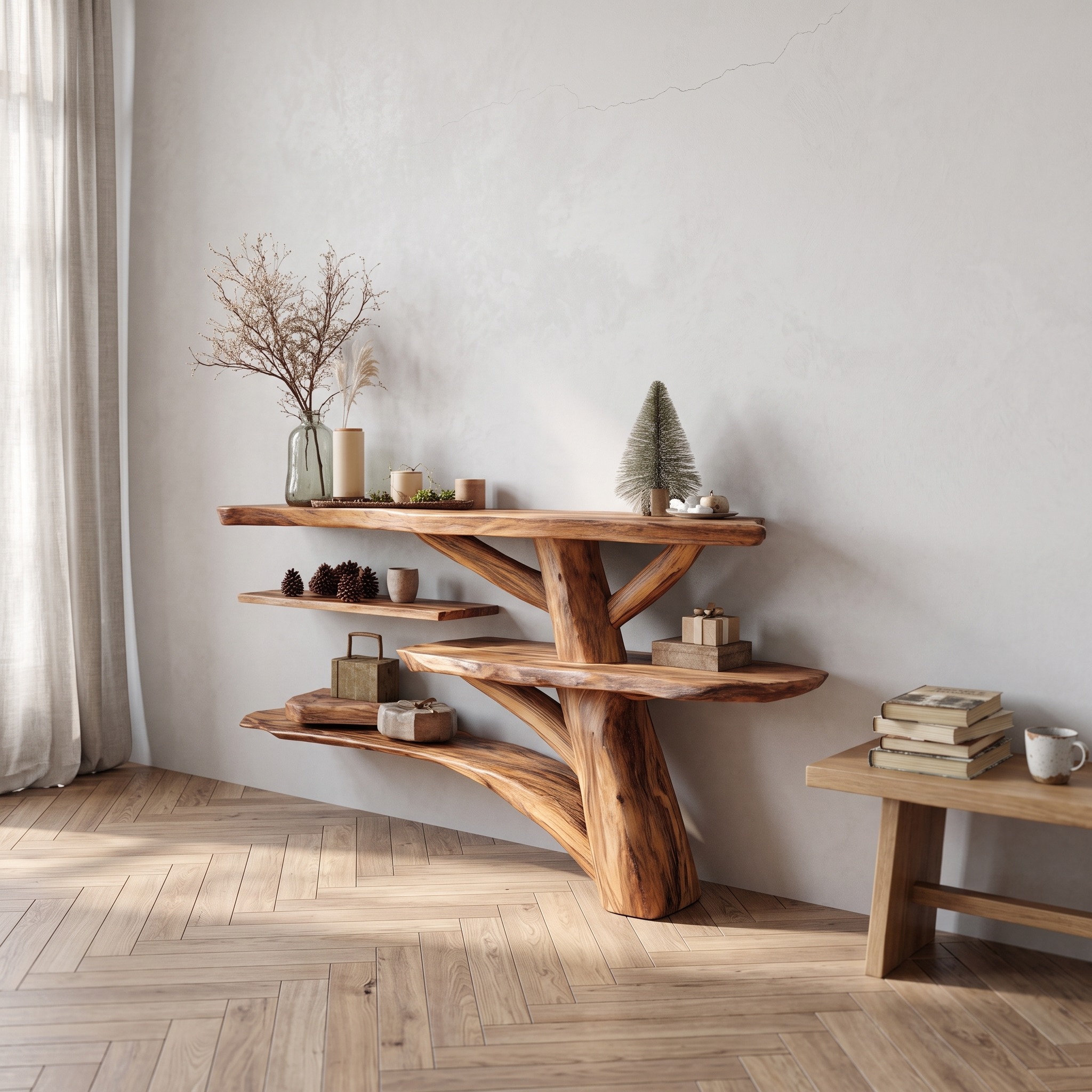 Handcrafted Solid Wood Console Table, Rustic Farmhouse Entryway Table, Wooden Behind Sofa Table for Living Room