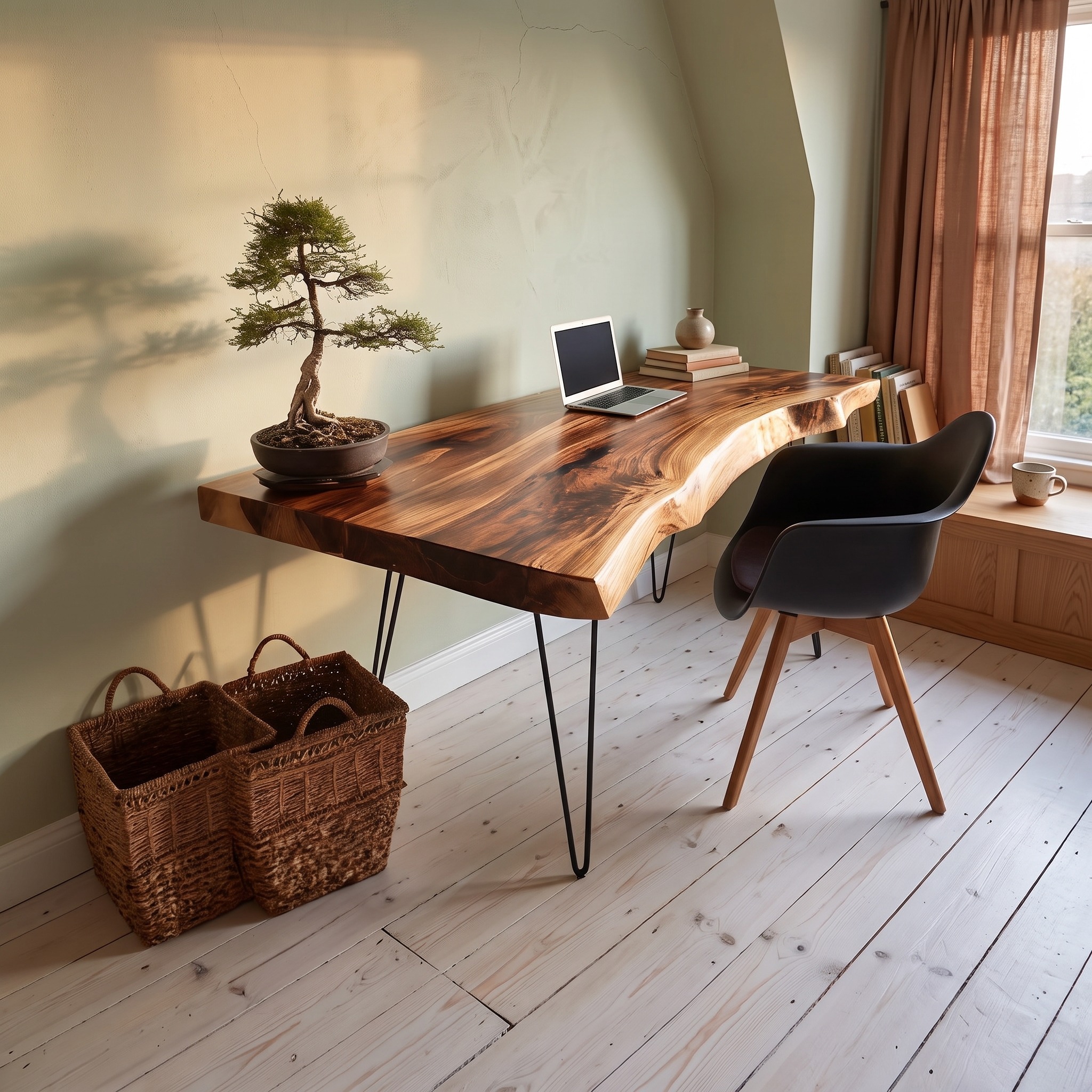 Handcrafted Solid Wood Desk, Wooden Computer Writing Study Table for Bedroom and Home Office Workspace Decor