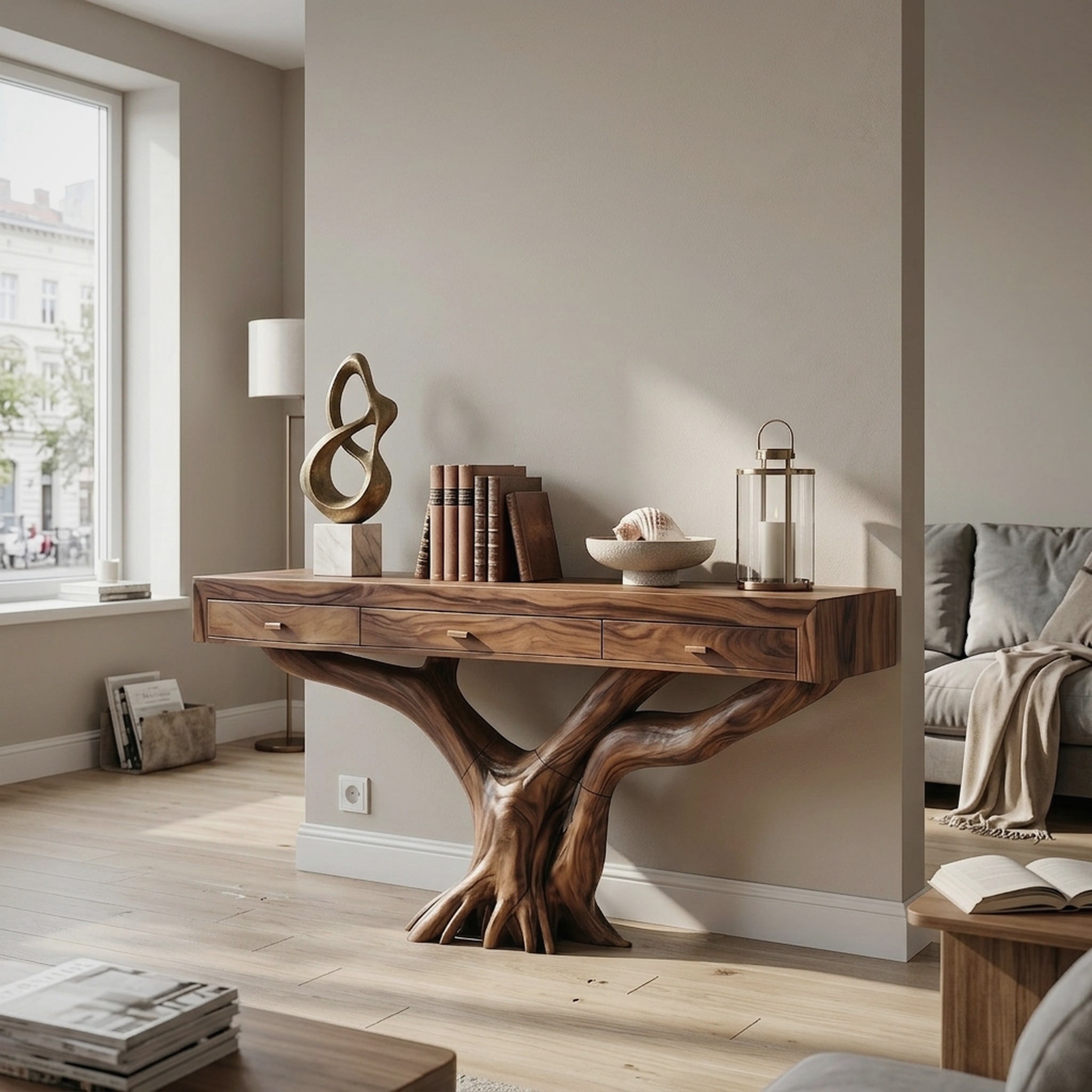 Handcrafted Solid Wood Dressing Table for Living Room Unique Style