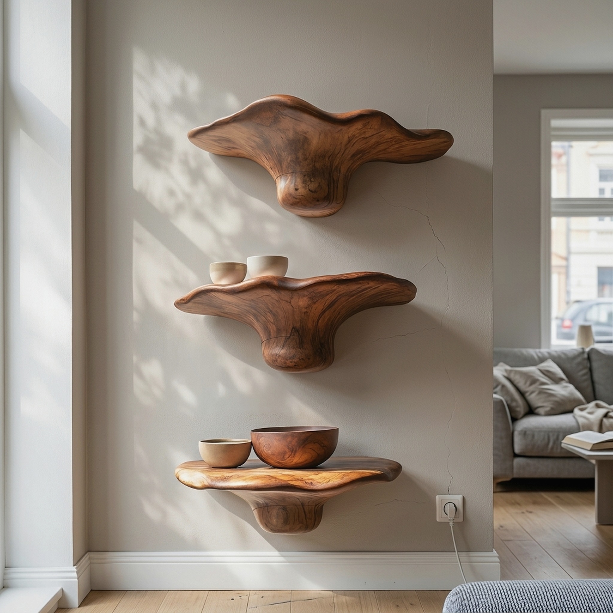 Handcrafted Solid Wood Mushroom Shelf for Bedroom Wall Decor