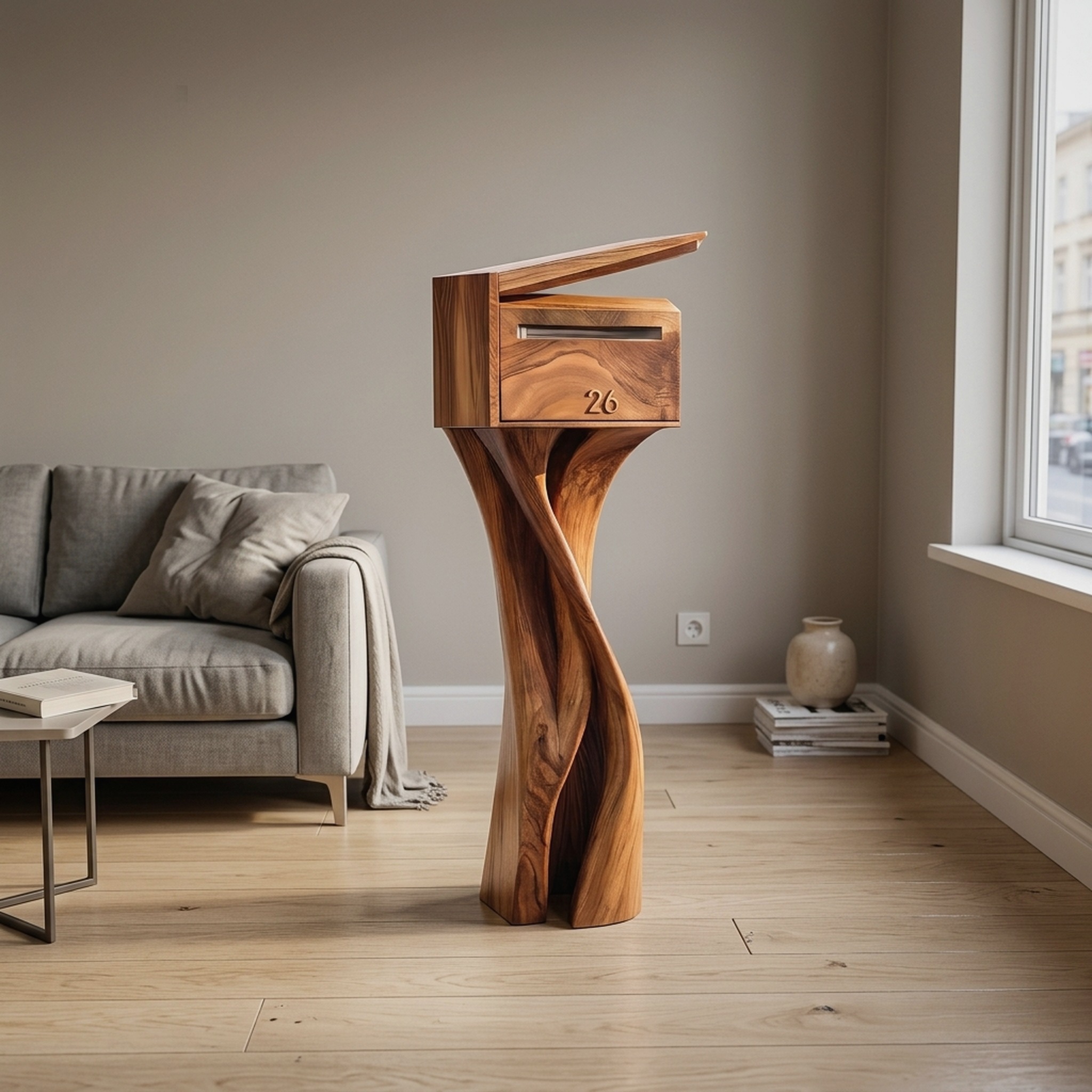 Handcrafted Solid Wood Sculpture Mailbox for Outdoor Furniture Decor