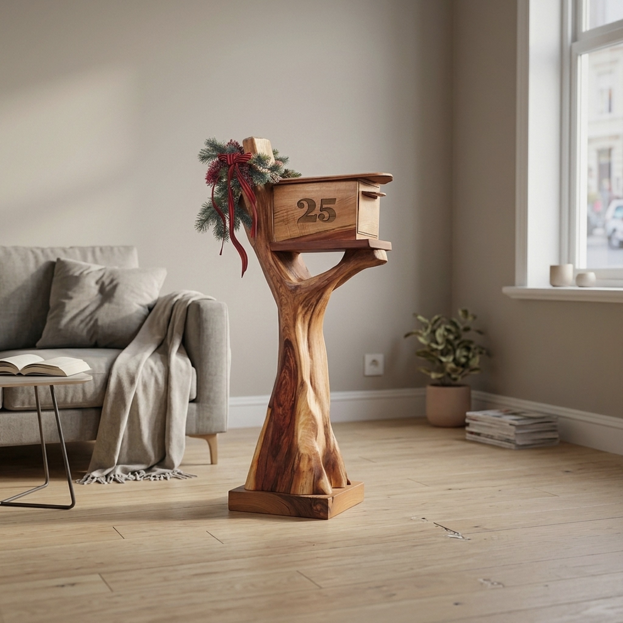 Handcrafted Solid Wood Sculpture Mailbox for Outdoor Furniture Style