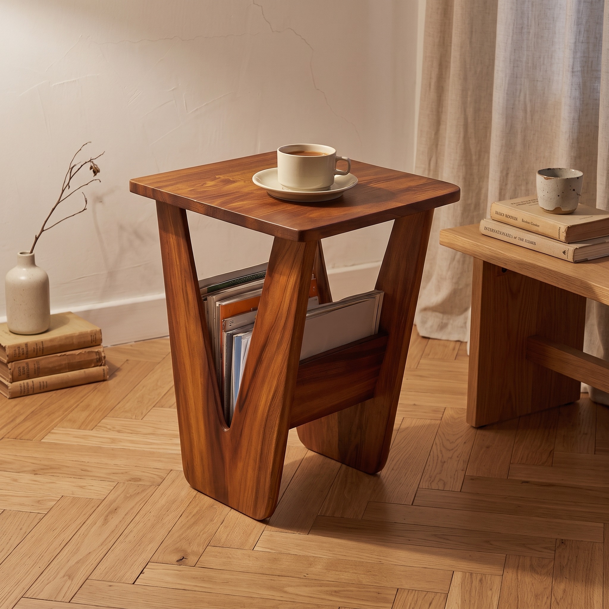 Handcrafted Solid Wood Side Table, Rustic End Table Nightstand for Living Room Bed Side & Entryway Storage Decor