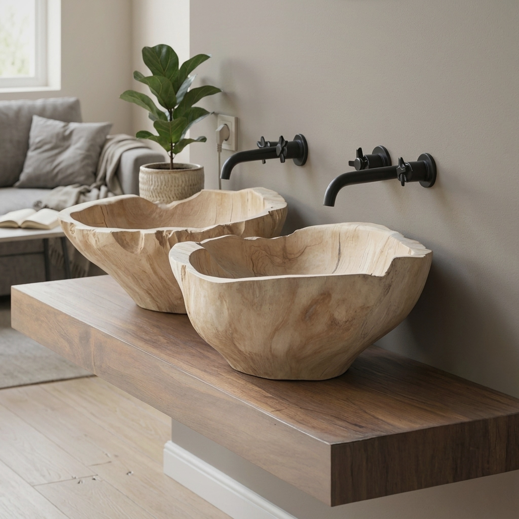 Handcrafted Solid Wood Sink for Personalized Bathroom
