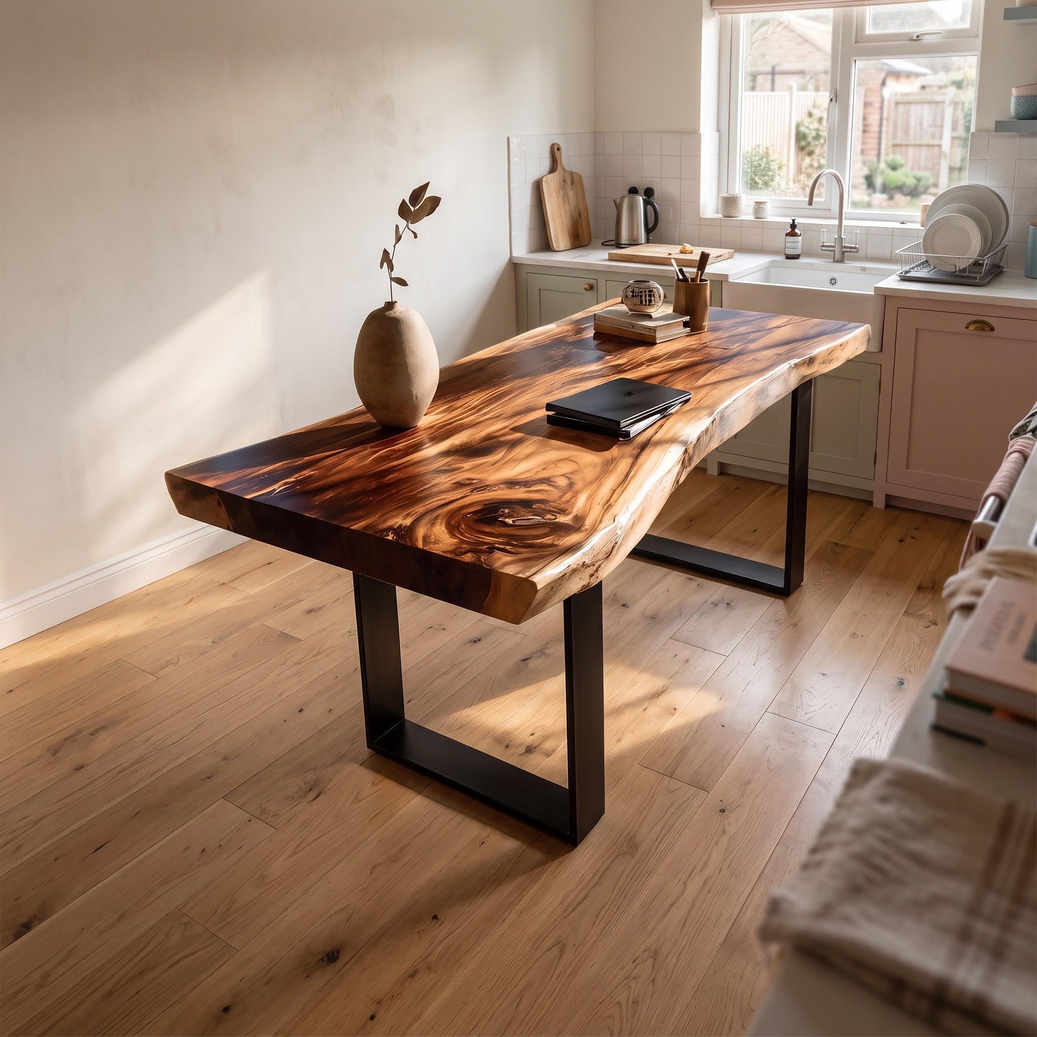 Handcrafted Solid Wood Tabletop Replacement, Rustic Live Edge Thick Wooden Slab Board for Custom Desk & Coffee Table