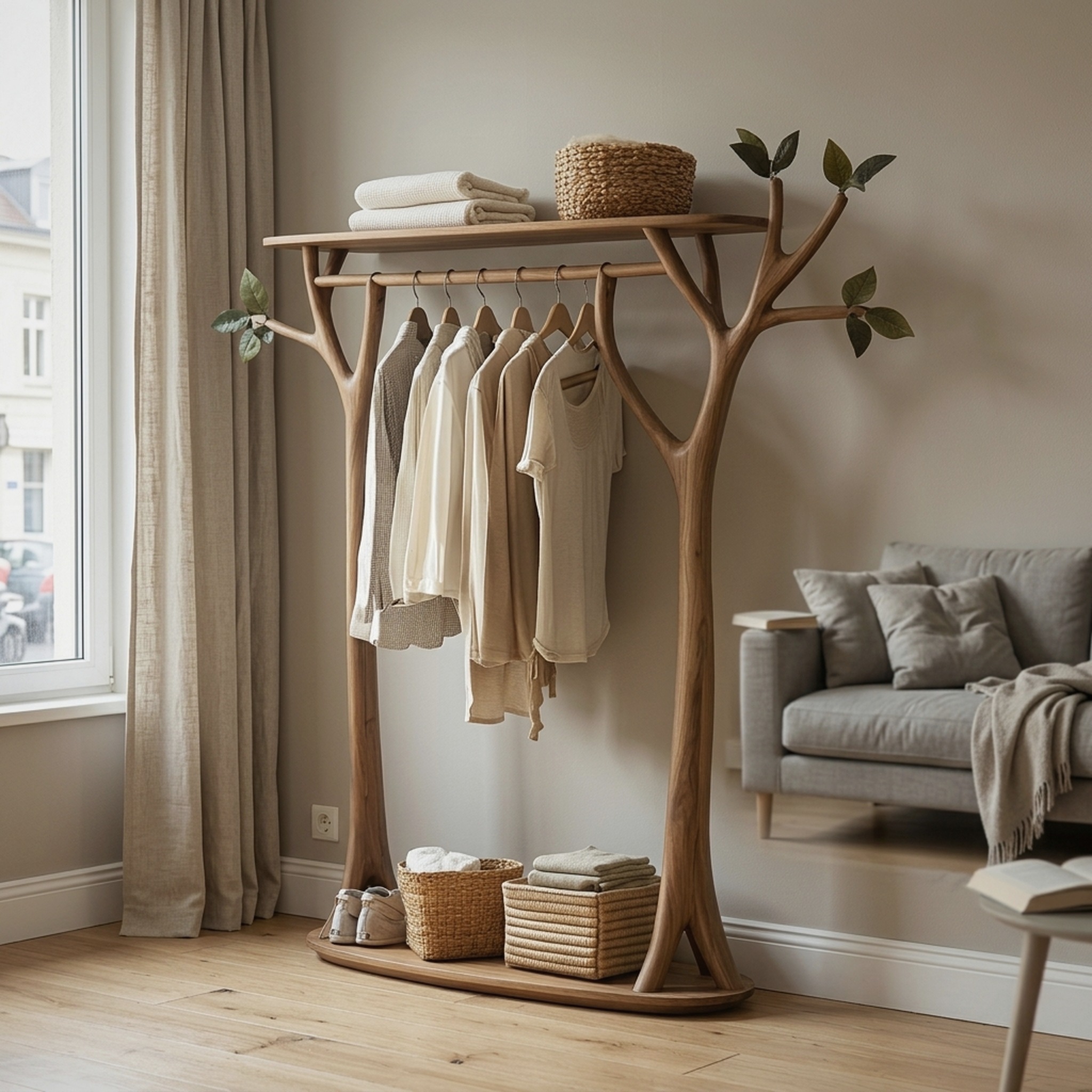Handcrafted Solid Wood Tree Rack Organic Bedroom
