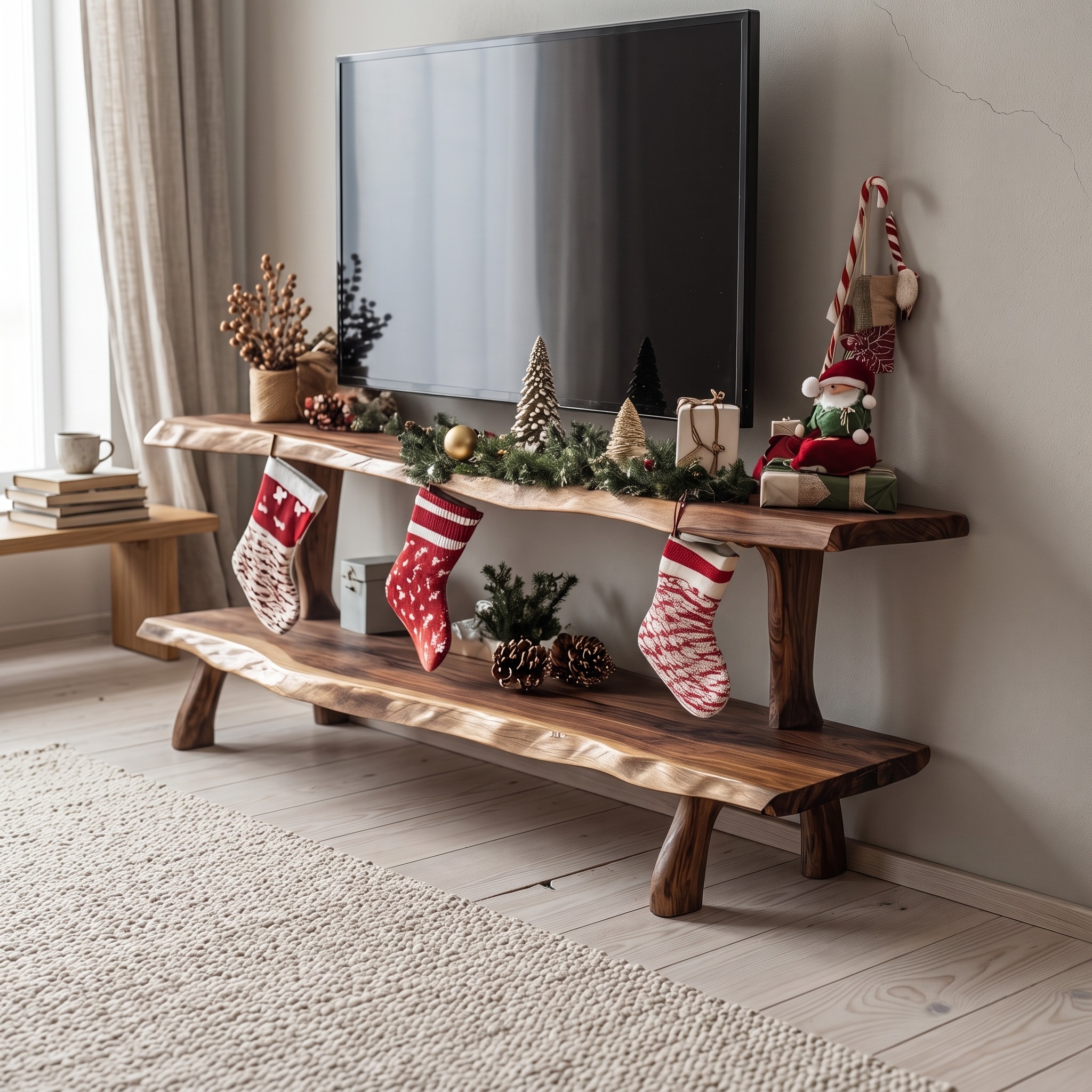 Handcrafted Solid Wood TV Console, Live Edge Media Stand & Bedroom Entertainment Center