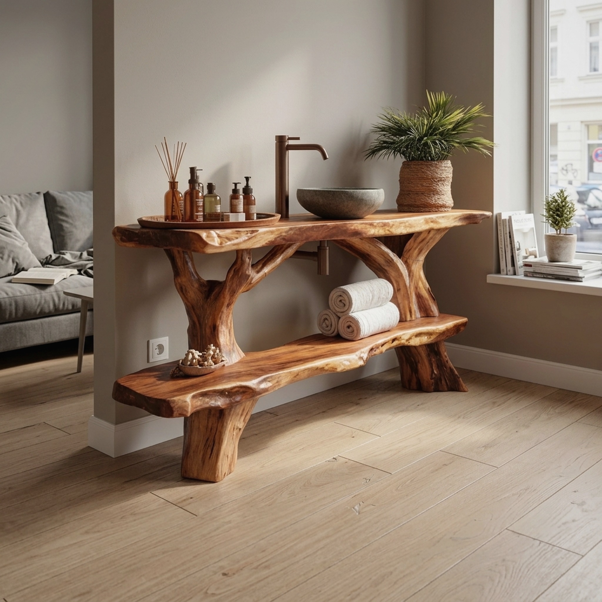 Handcrafted Solid Wood Vanity for Stylish Bathroom Furniture Design