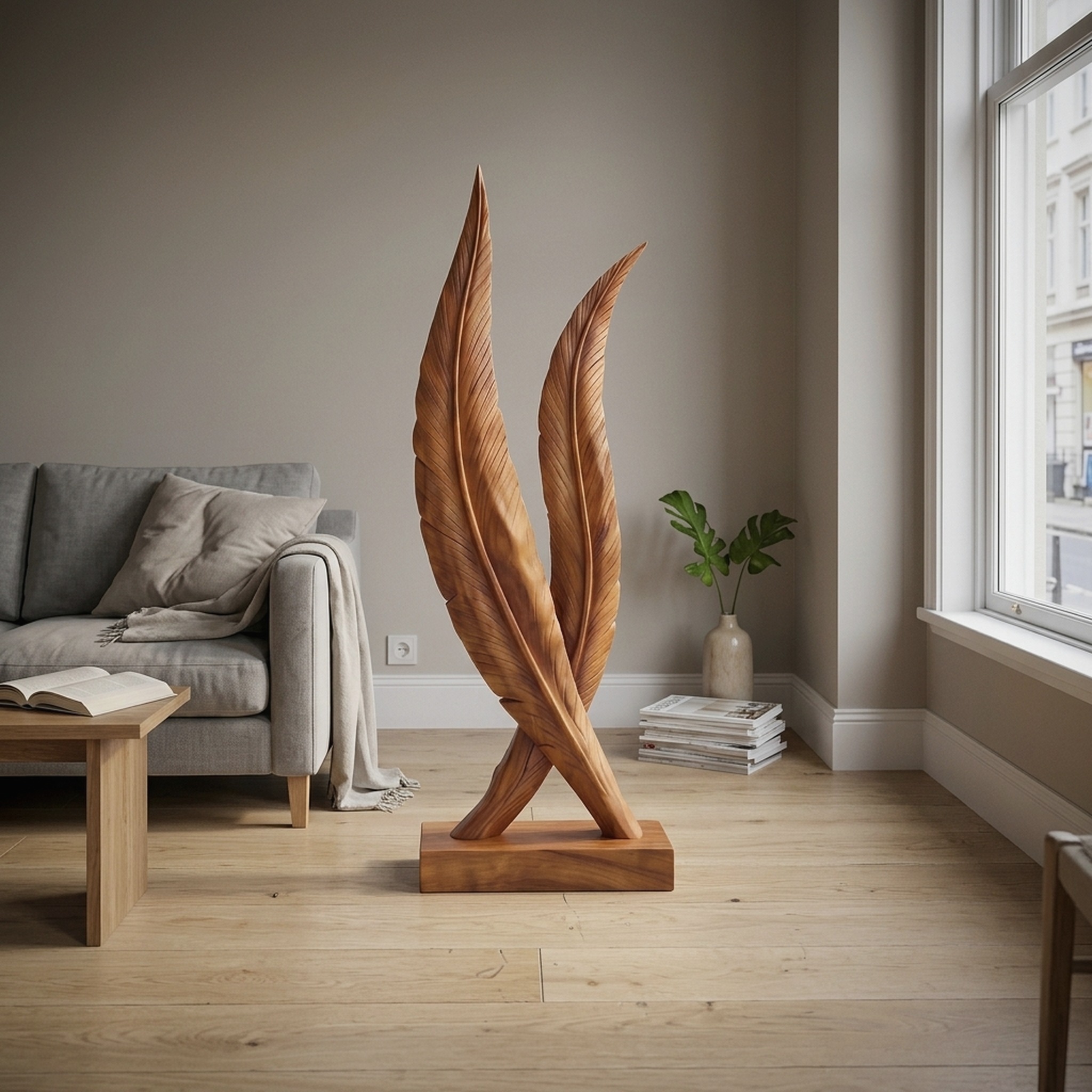 Handcrafted Spiral Wood Sculpture for Modern Outdoor Patio Decor