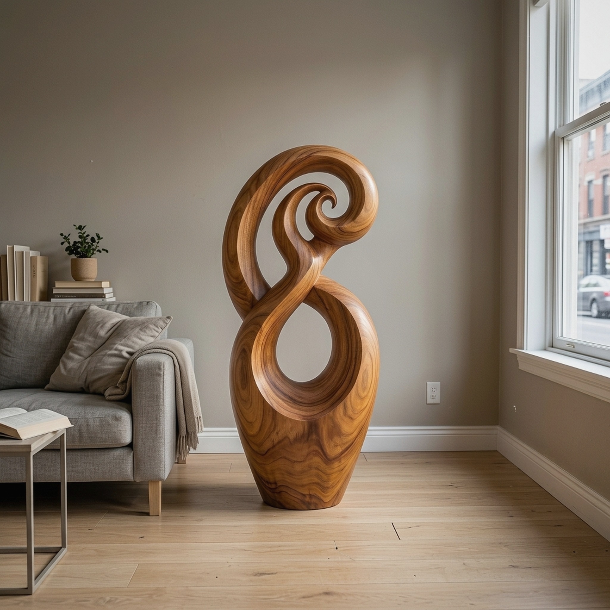 Handcrafted Spiral Wooden Sculpture for Coastal Home Decor
