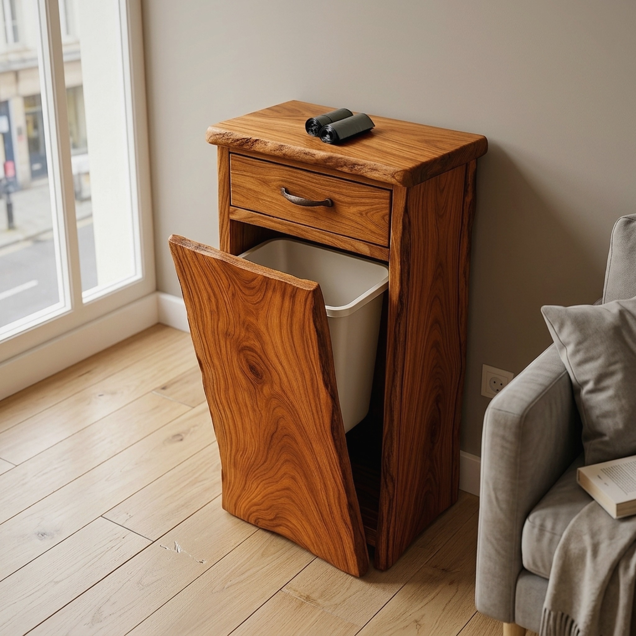 Handcrafted Tilt Out Trash Can Furniture for Kitchen Storage