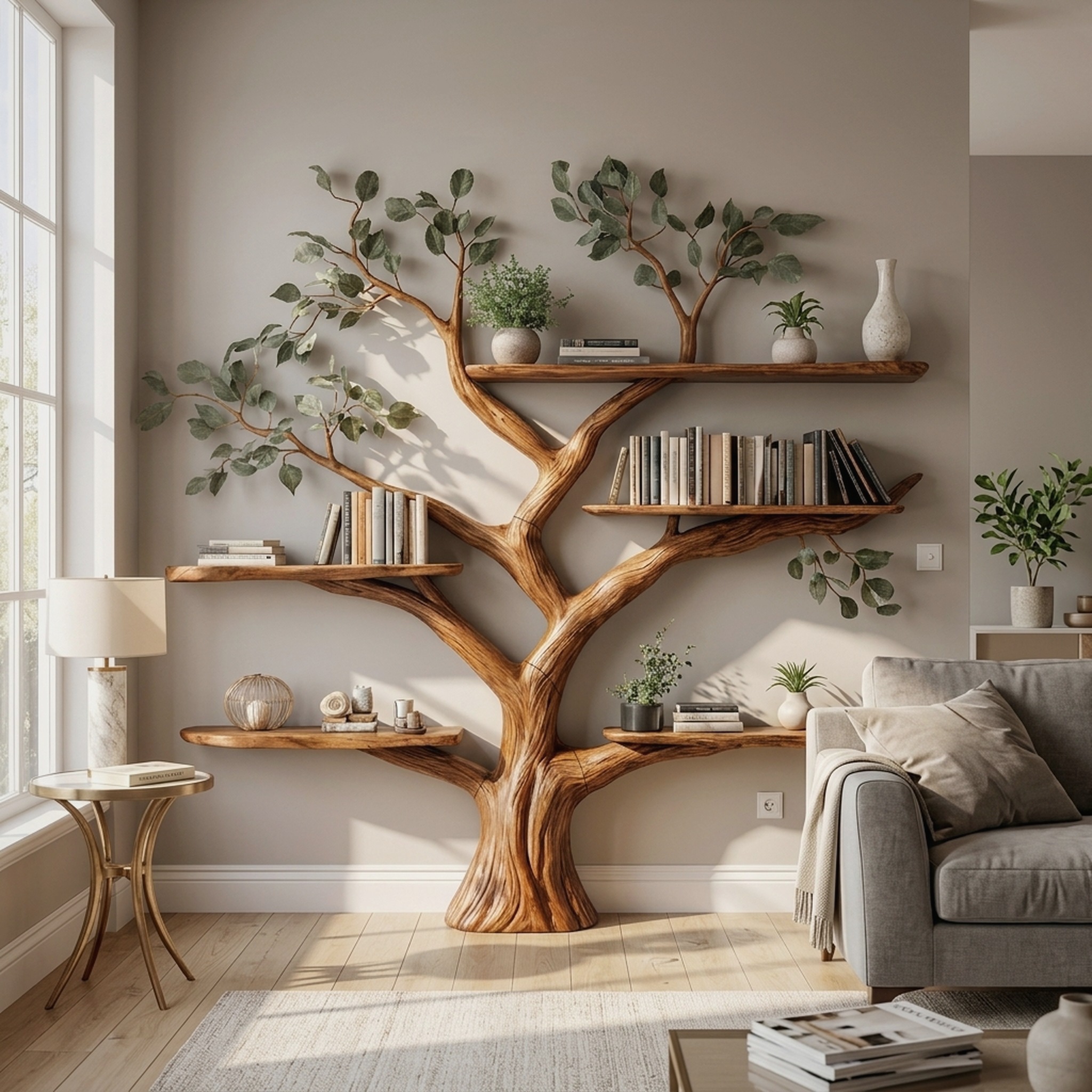 Handcrafted Tree Bookshelf Wall-Mounted Furniture Living Room