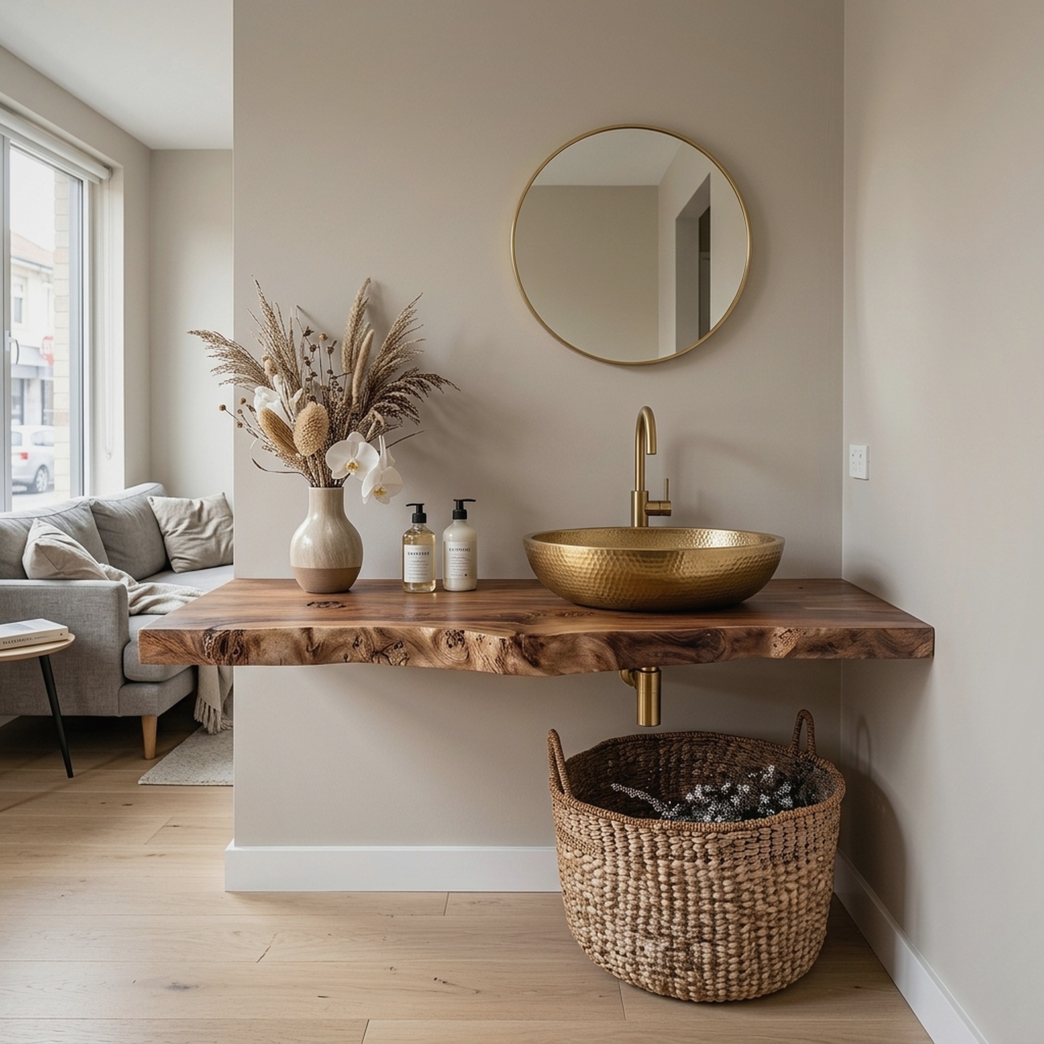 Handcrafted Vanity with Live Edge Look for Bathroom