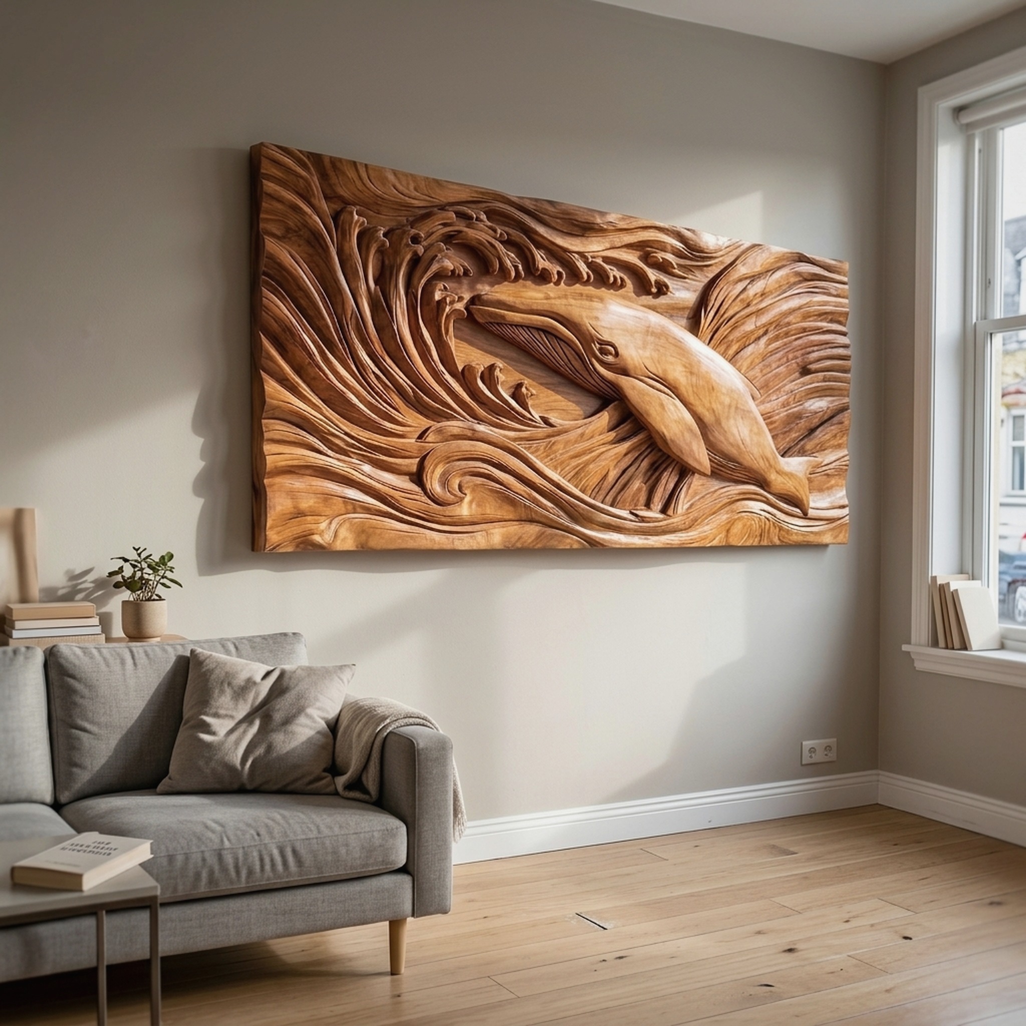 Handcrafted Whale Wood Wall Art for Coastal Boho Interior Design