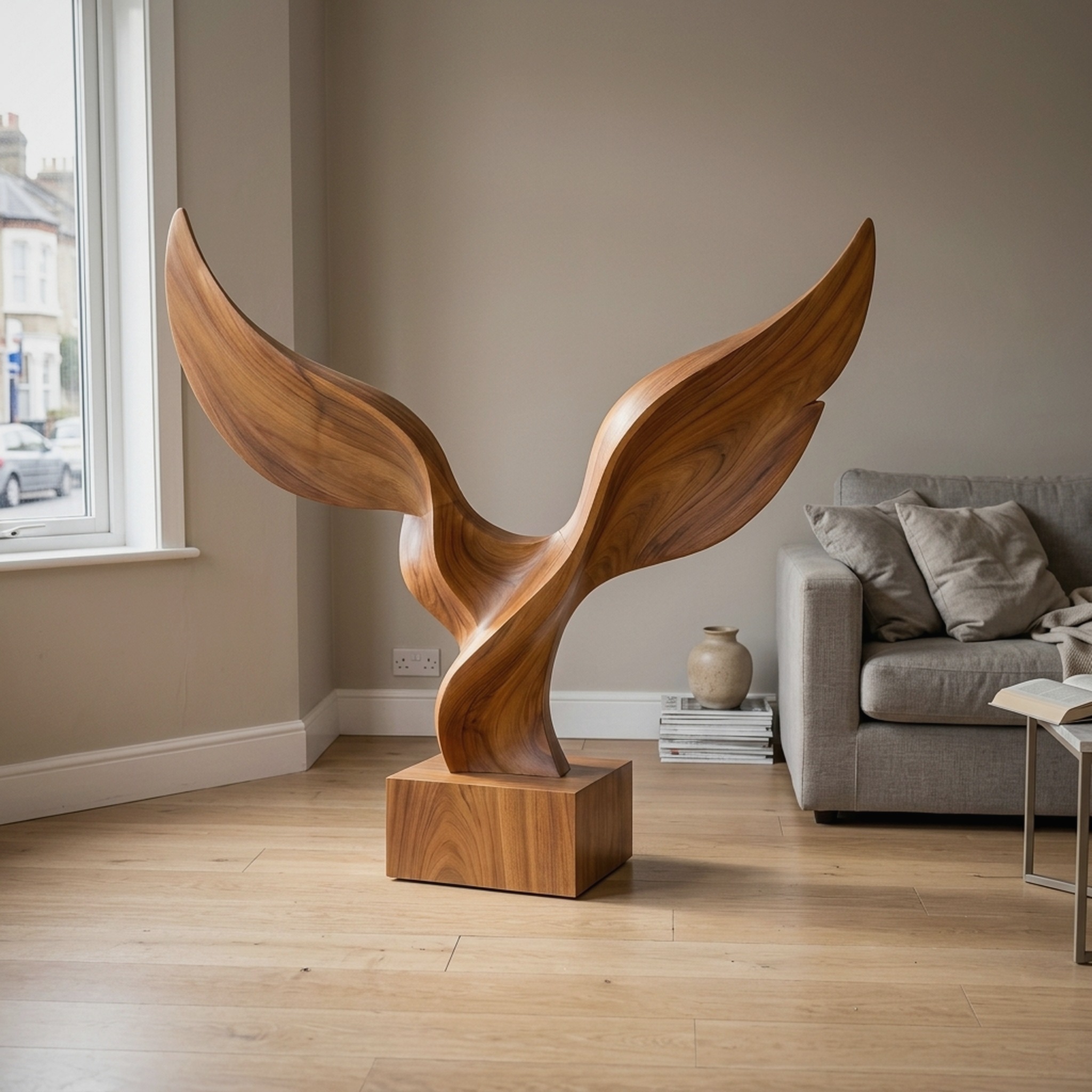 Handcrafted Wing Wooden Sculpture for Coastal Patio Decor