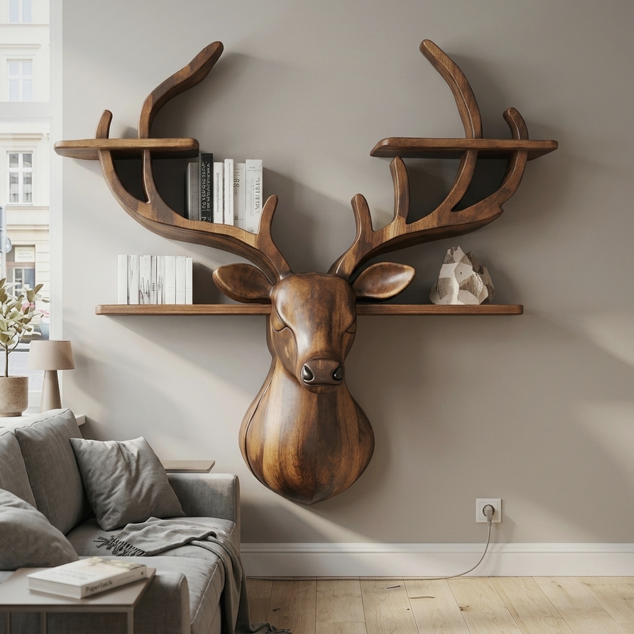 Handcrafted Wood Deer Shelf for Nature Inspired Home Decor