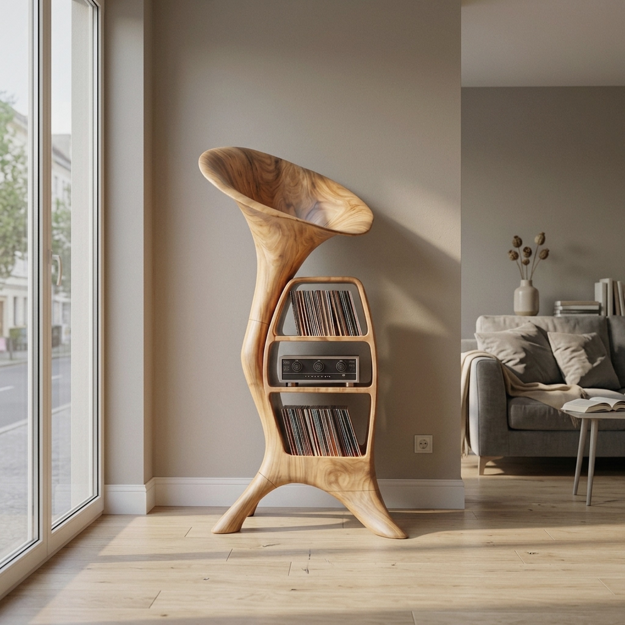 Handcrafted Wood Record Player Stand for Entryway