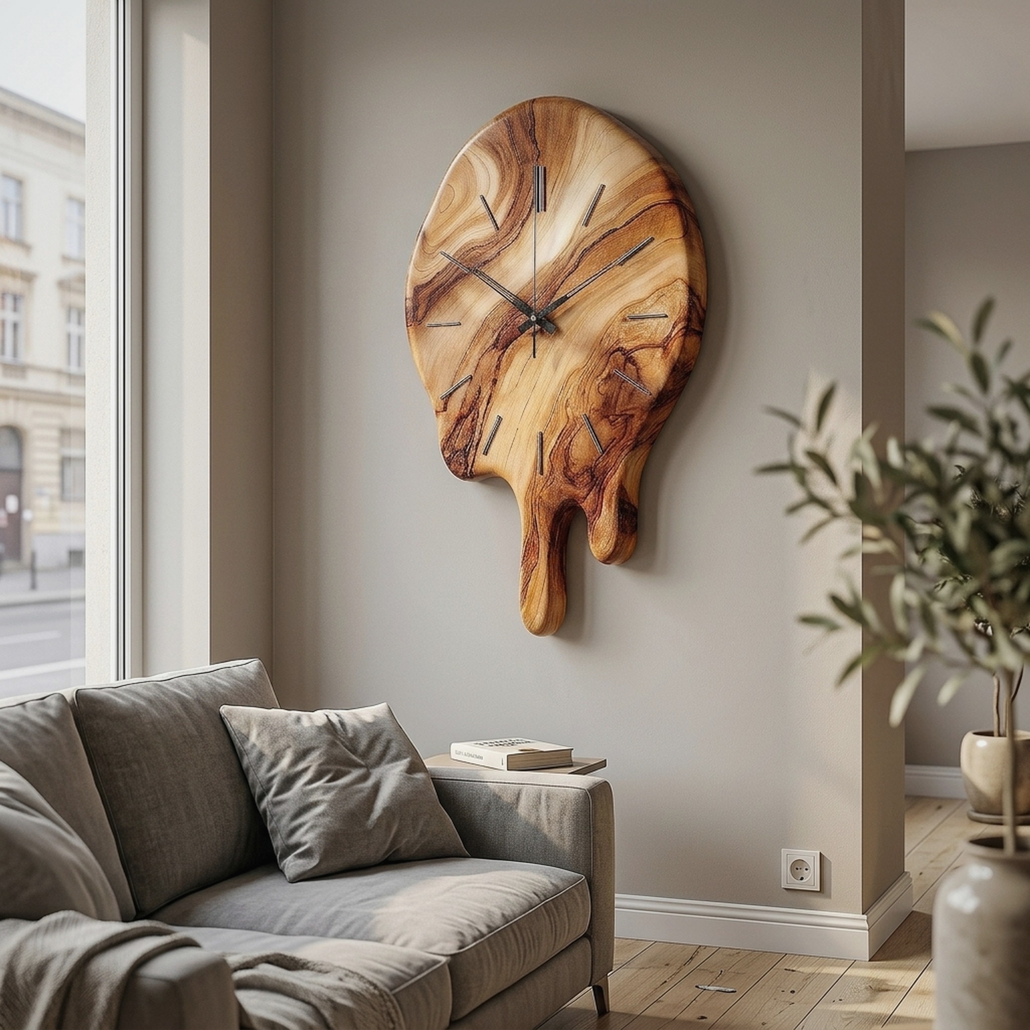 Handcrafted Wood Wall Clock with Live Edge Tree Slice Design for Living Room