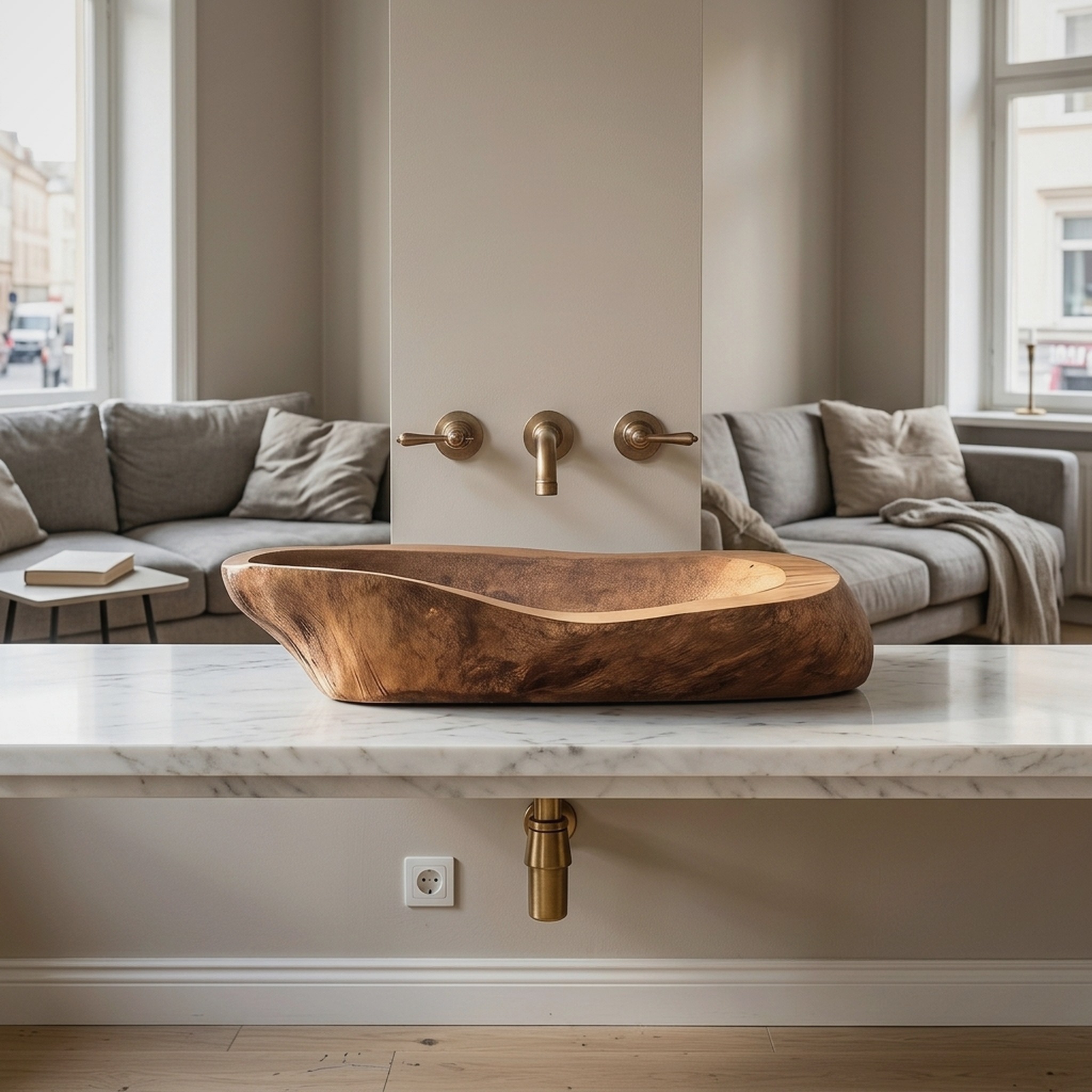 Handcrafted Wood Wash Basin for Elegant Bathroom Design