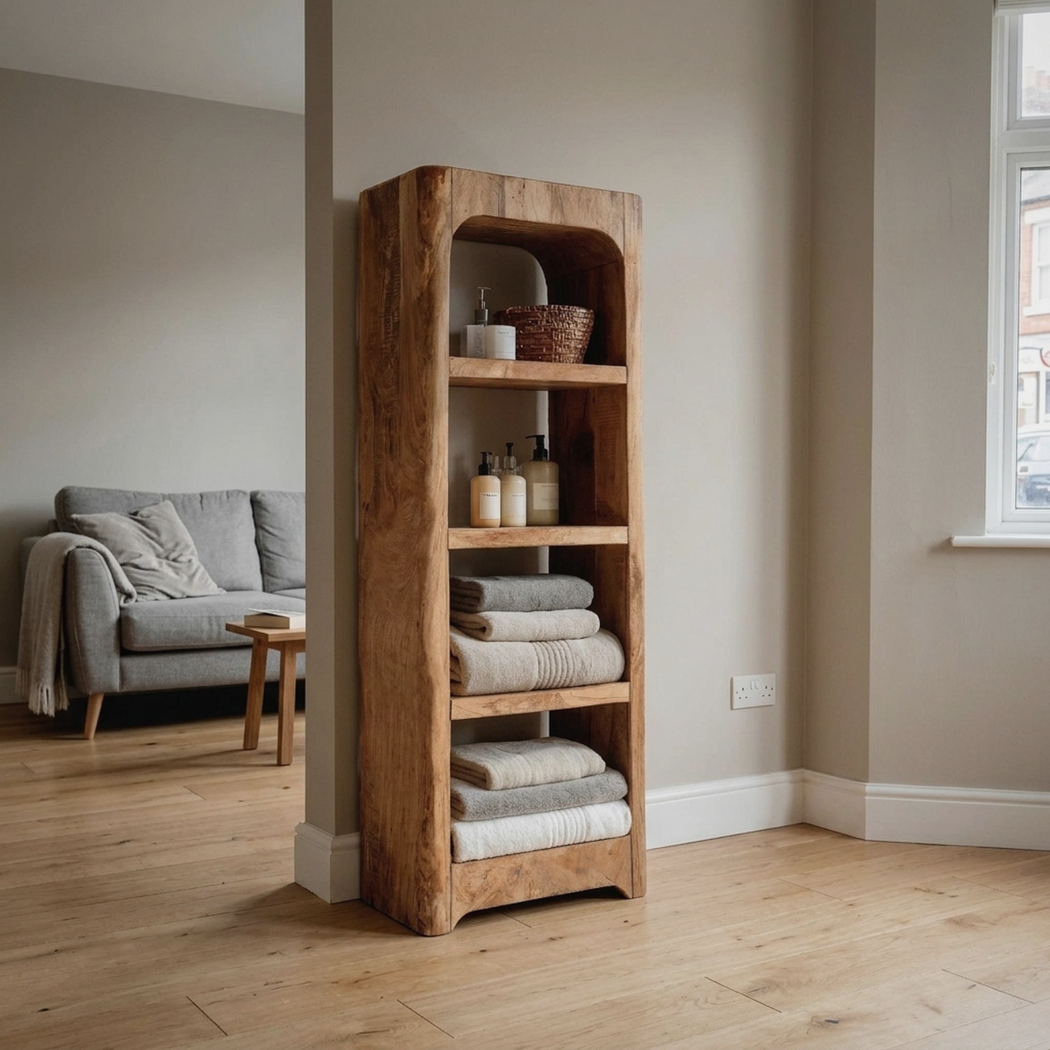 Handcrafted Wooden Bathroom Shelf with Four Tiers for Bathroom