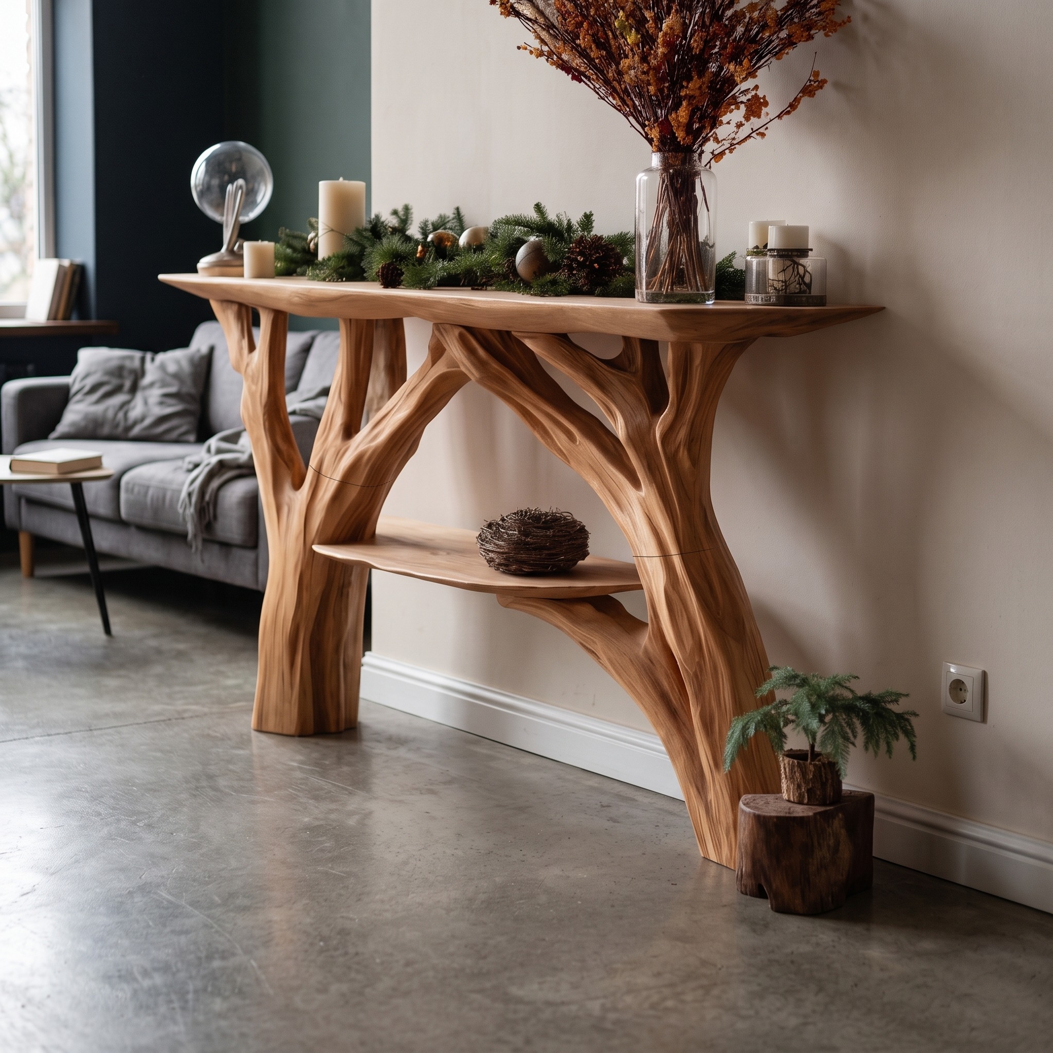 Handcrafted Wooden Console Table, Rustic Solid Timber Entryway Table, Behind Sofa Foyer Table for Living Room