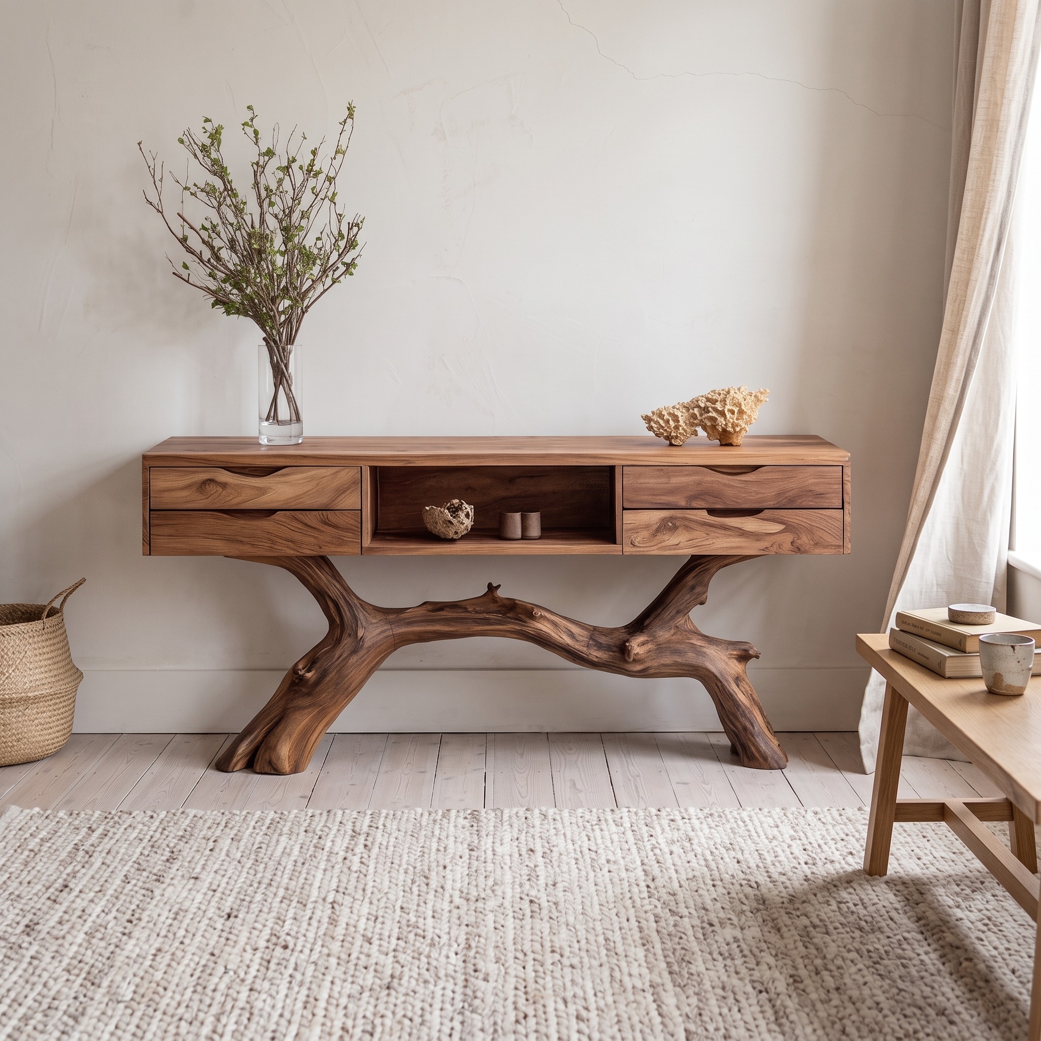 Handcrafted Wooden Console Table, Solid Wood Live Edge Entryway Sofa Table, Modern Farmhouse Living Room Furniture