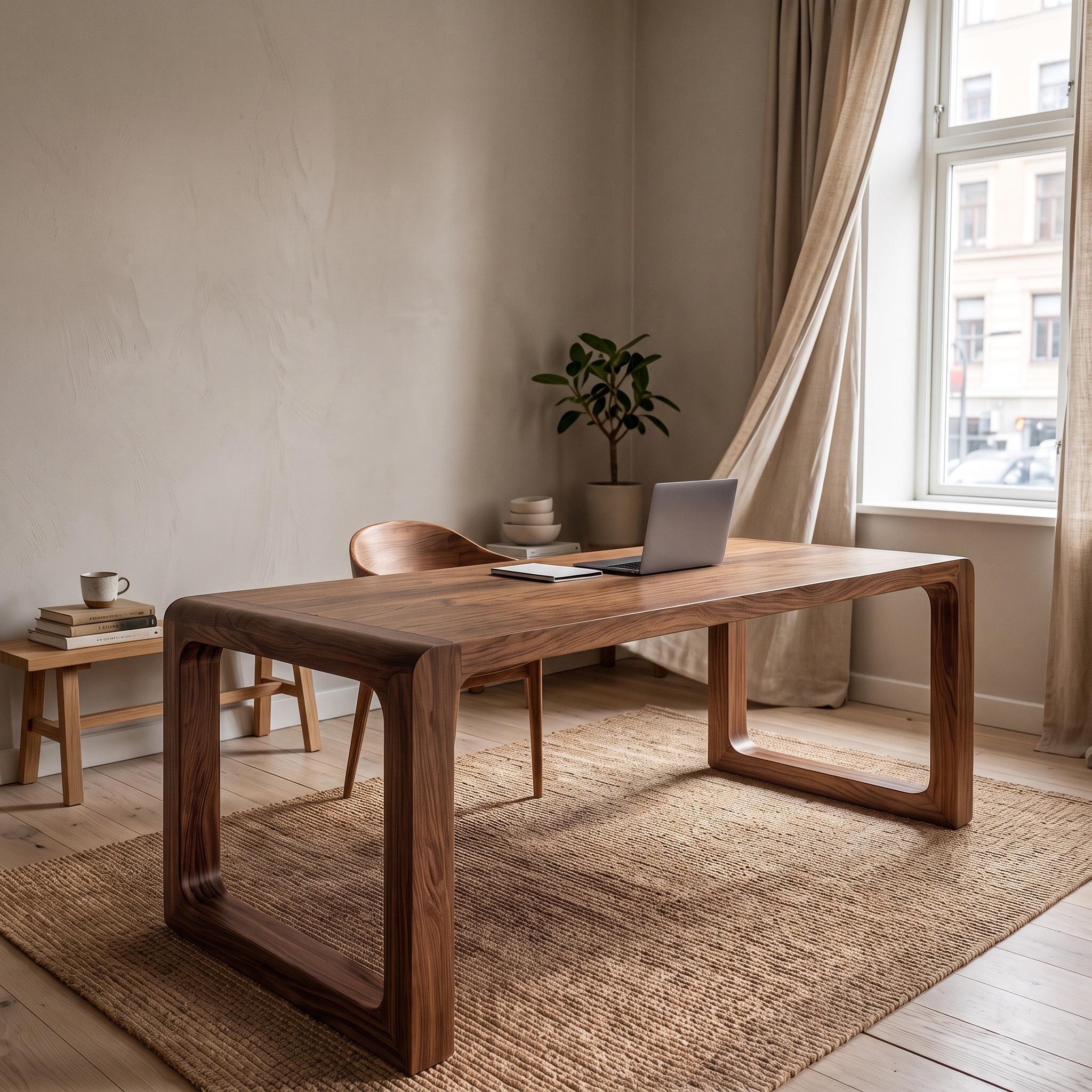 Handcrafted Wooden Desk, Mid-Century Modern Computer Table for WFH Home Office & Study