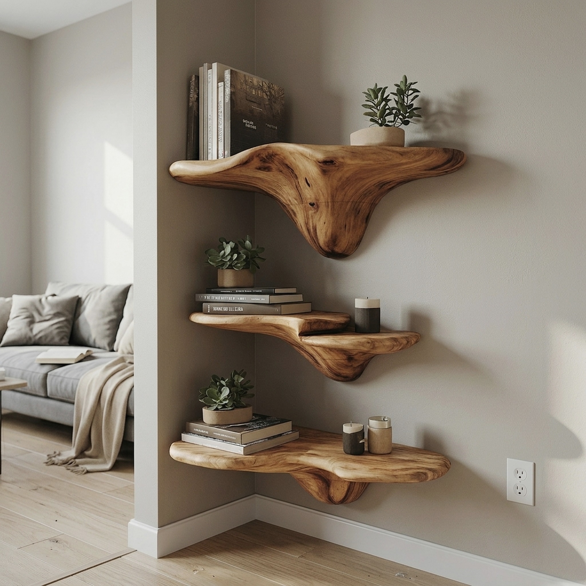 Handcrafted Wooden Live Edge Mushroom Shelf for Artistic Home Decor