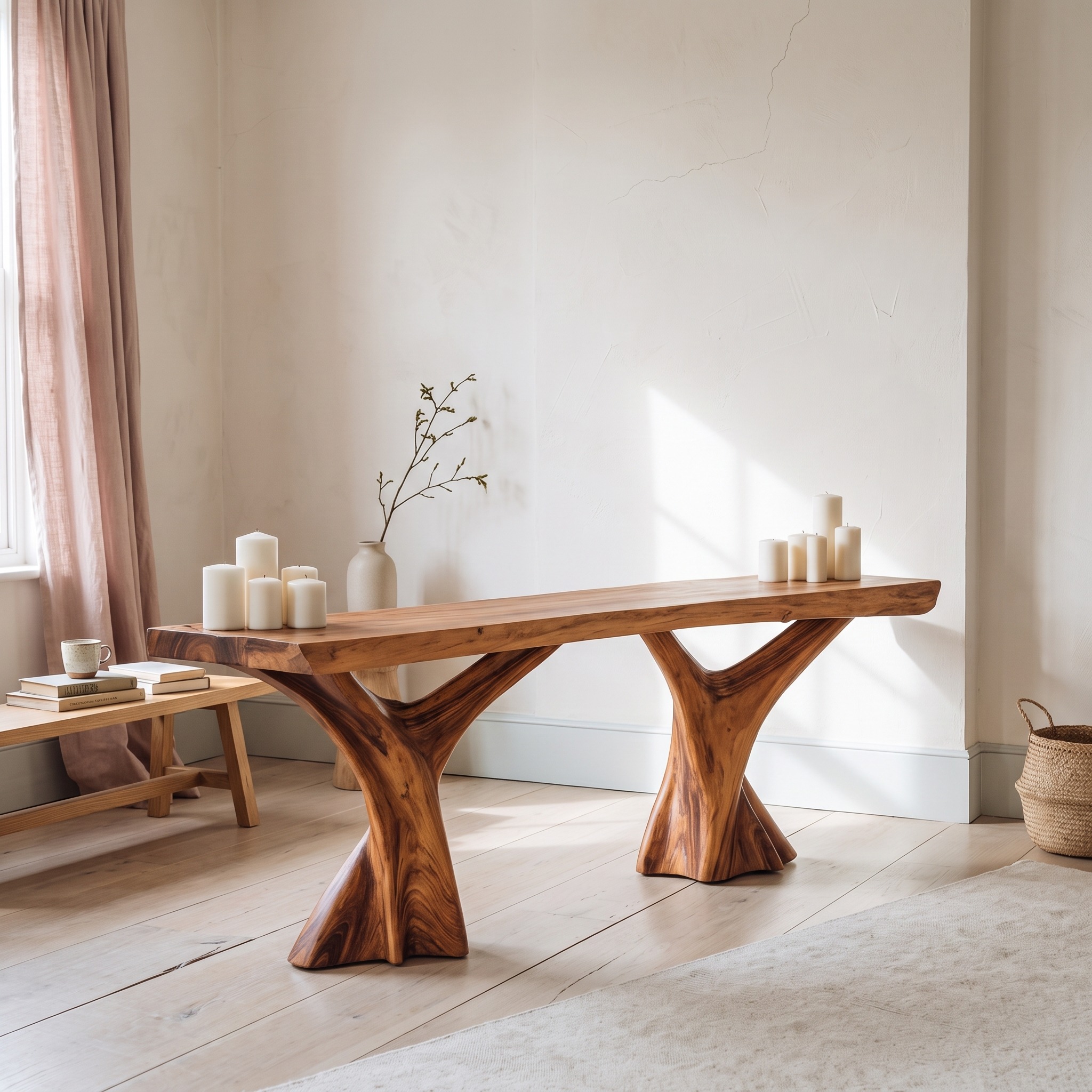 Handcrafted Wooden Live Edge TV Console, Solid Wood Low Profile Media Stand & Living Room Credenza