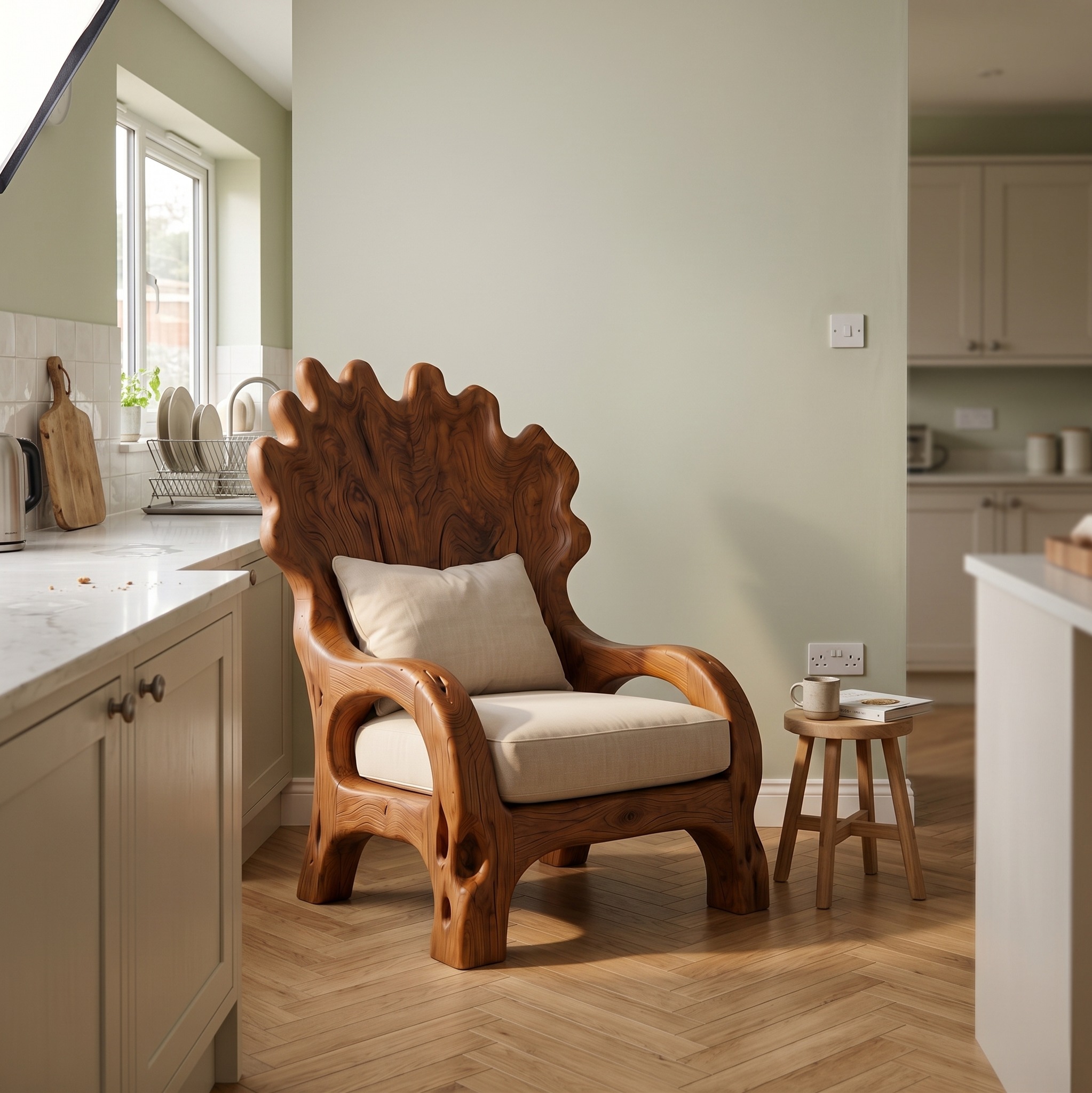 Handcrafted Wooden Lounge Chair, Organic Accent Armchair for Living Room Reading Nook