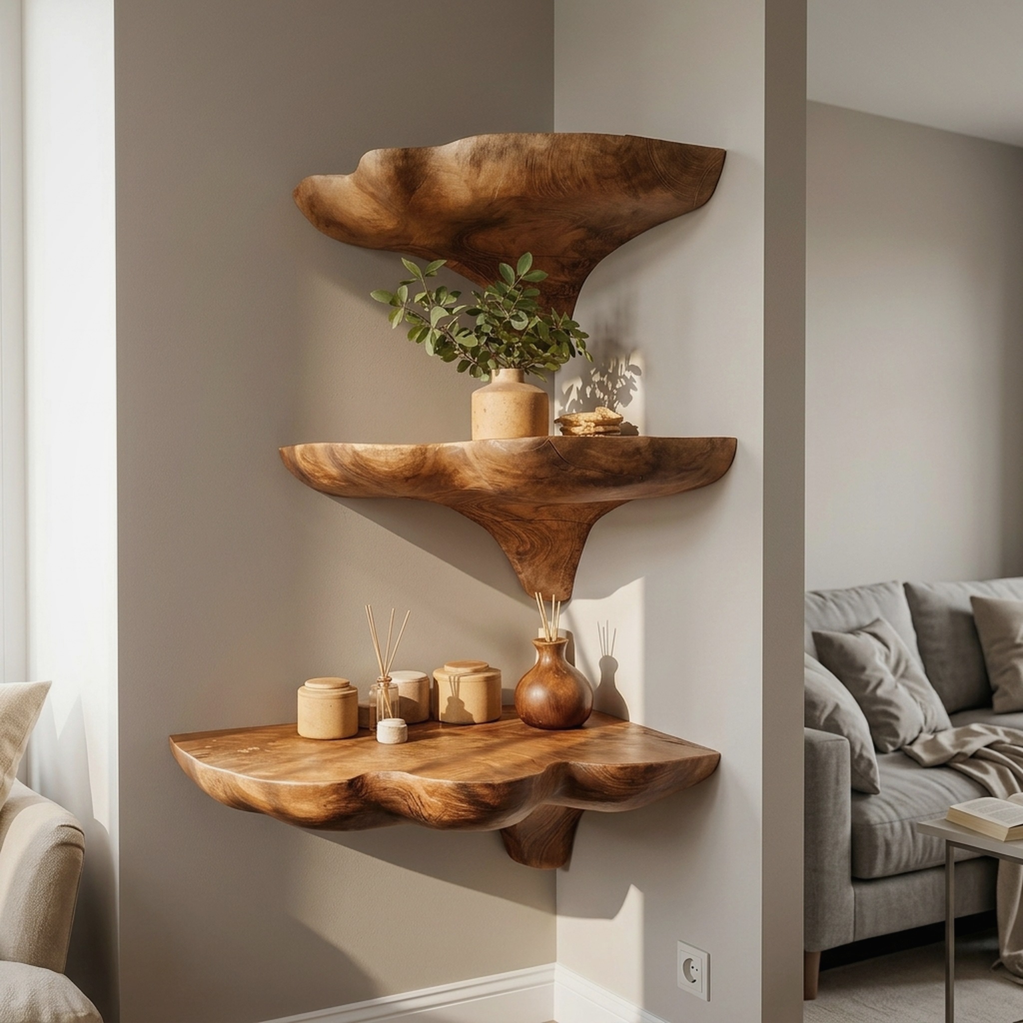 Handcrafted Wooden Mushroom Shelf for Entryway and Furniture Decor