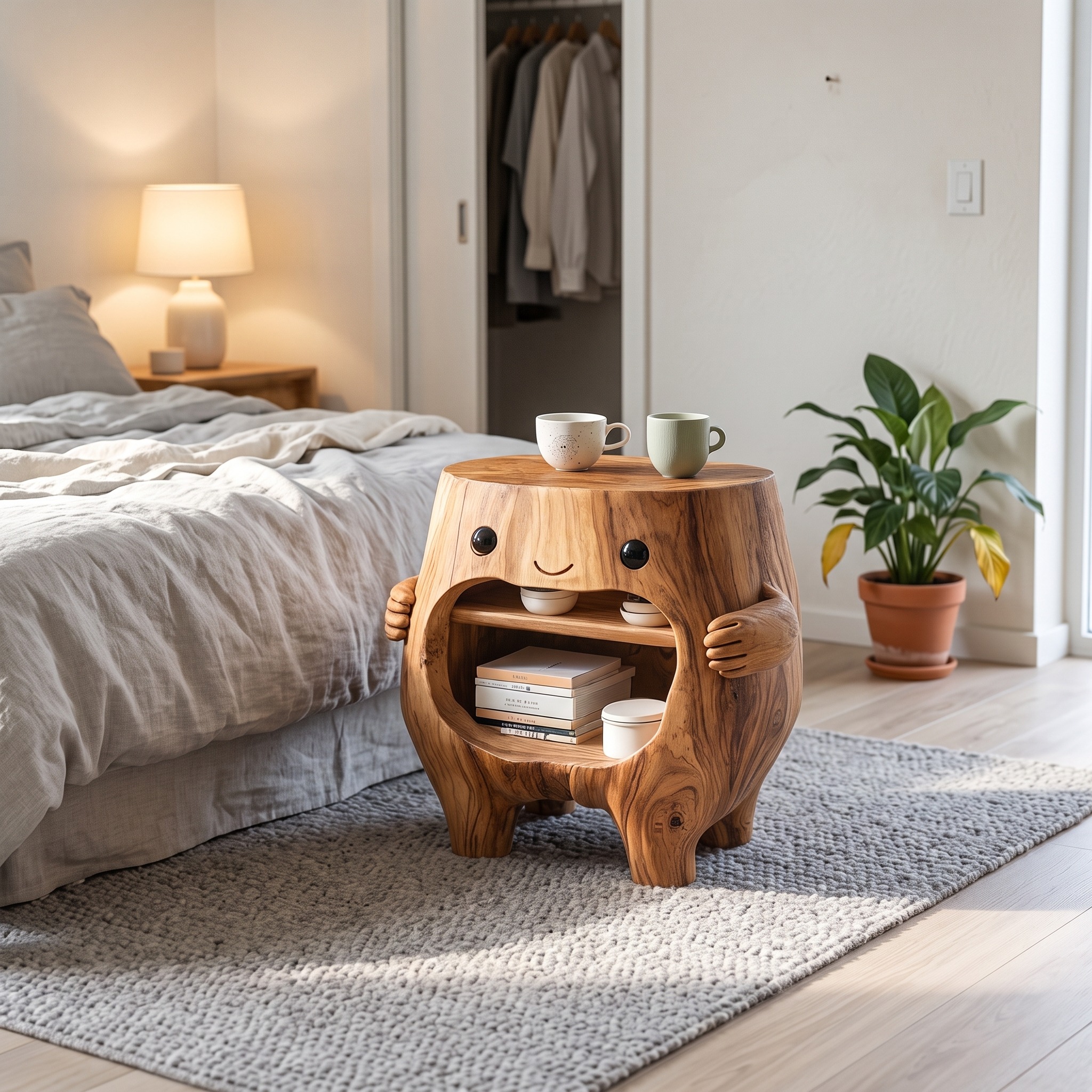Handcrafted Wooden Nightstand, Solid Wood Bedside Table, Storage Drawer & Shelf for Bedroom Organization