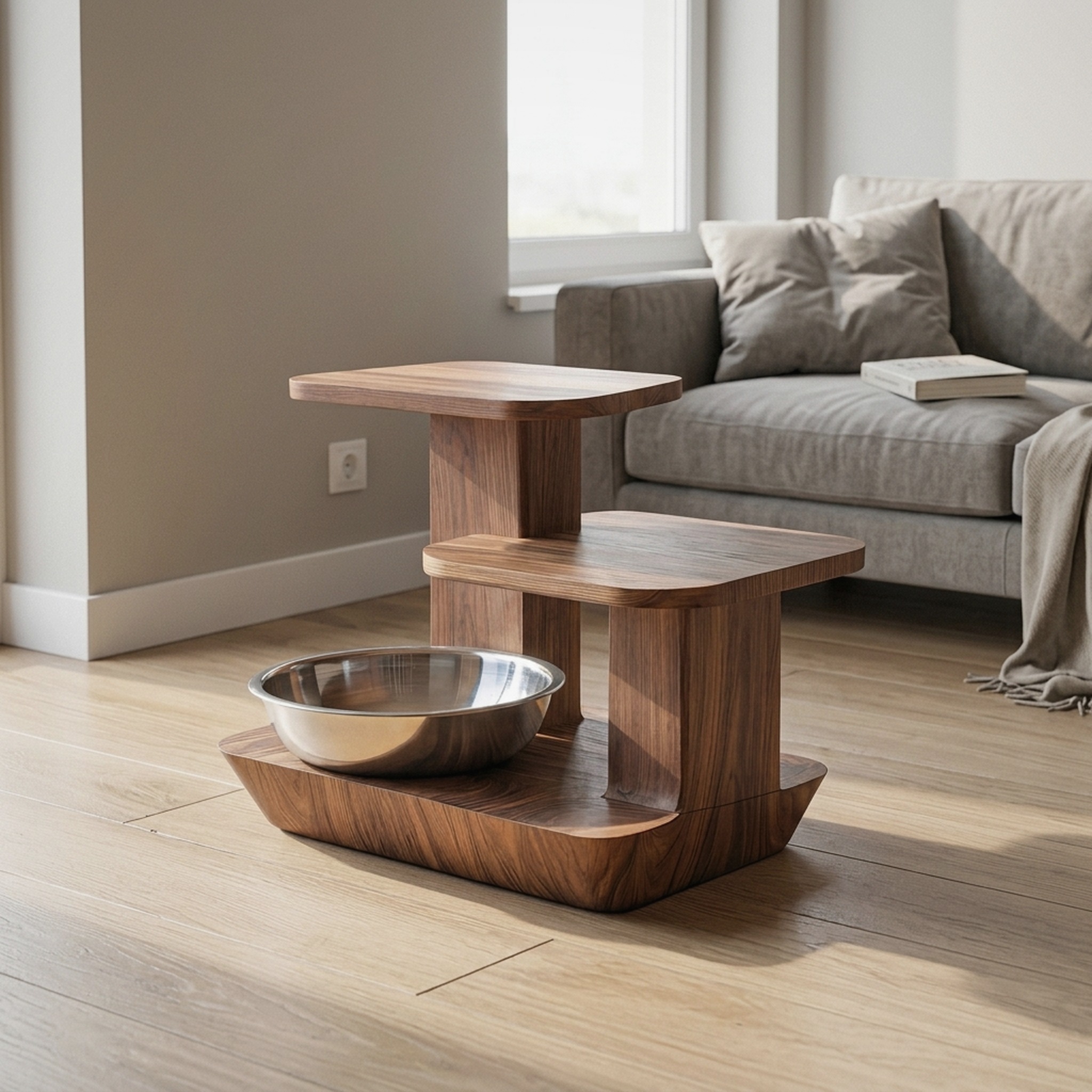 Handcrafted Wooden Pet Food Stand for Kitchen Decor