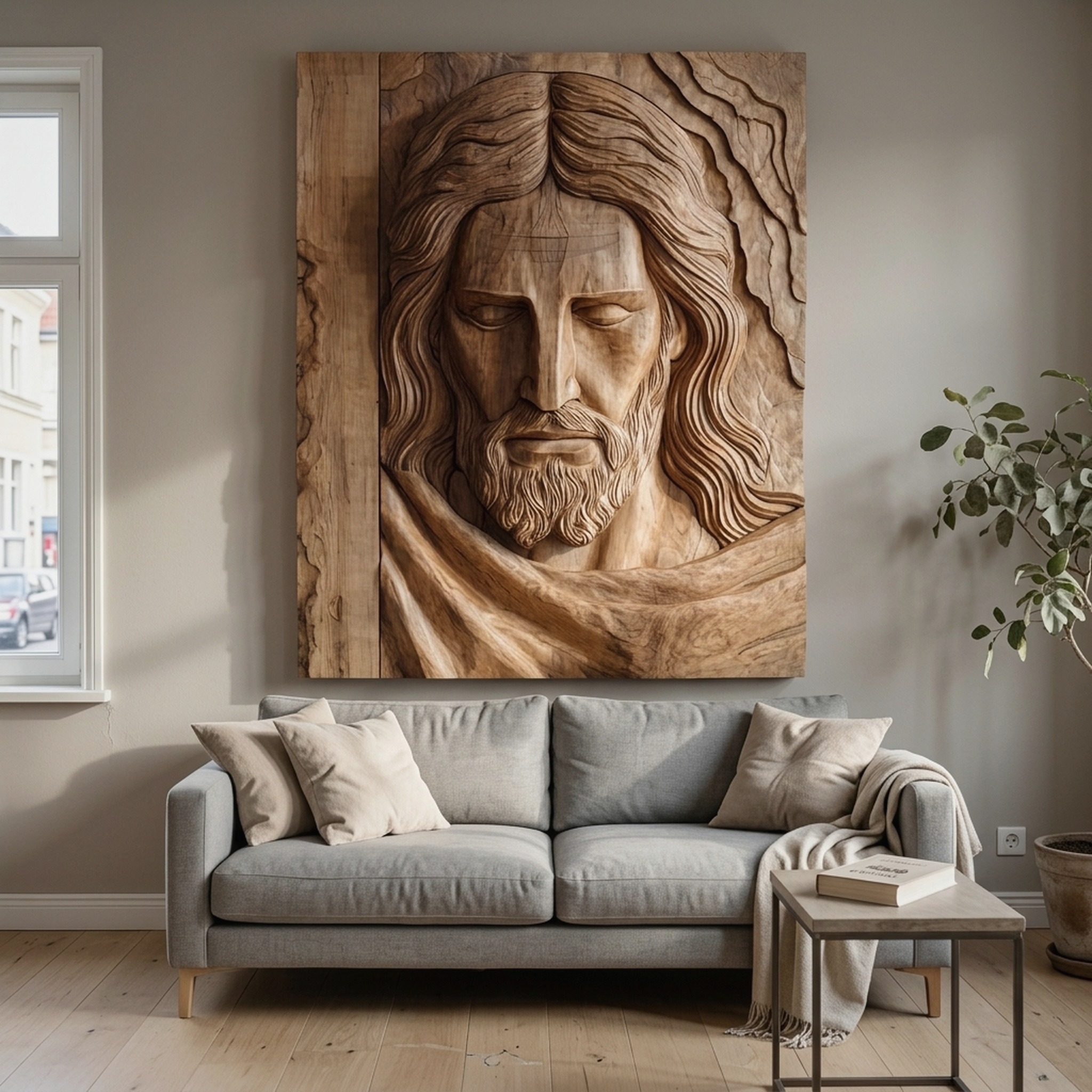 Handcrafted Wooden Religious Relief Wall Art for Living Room