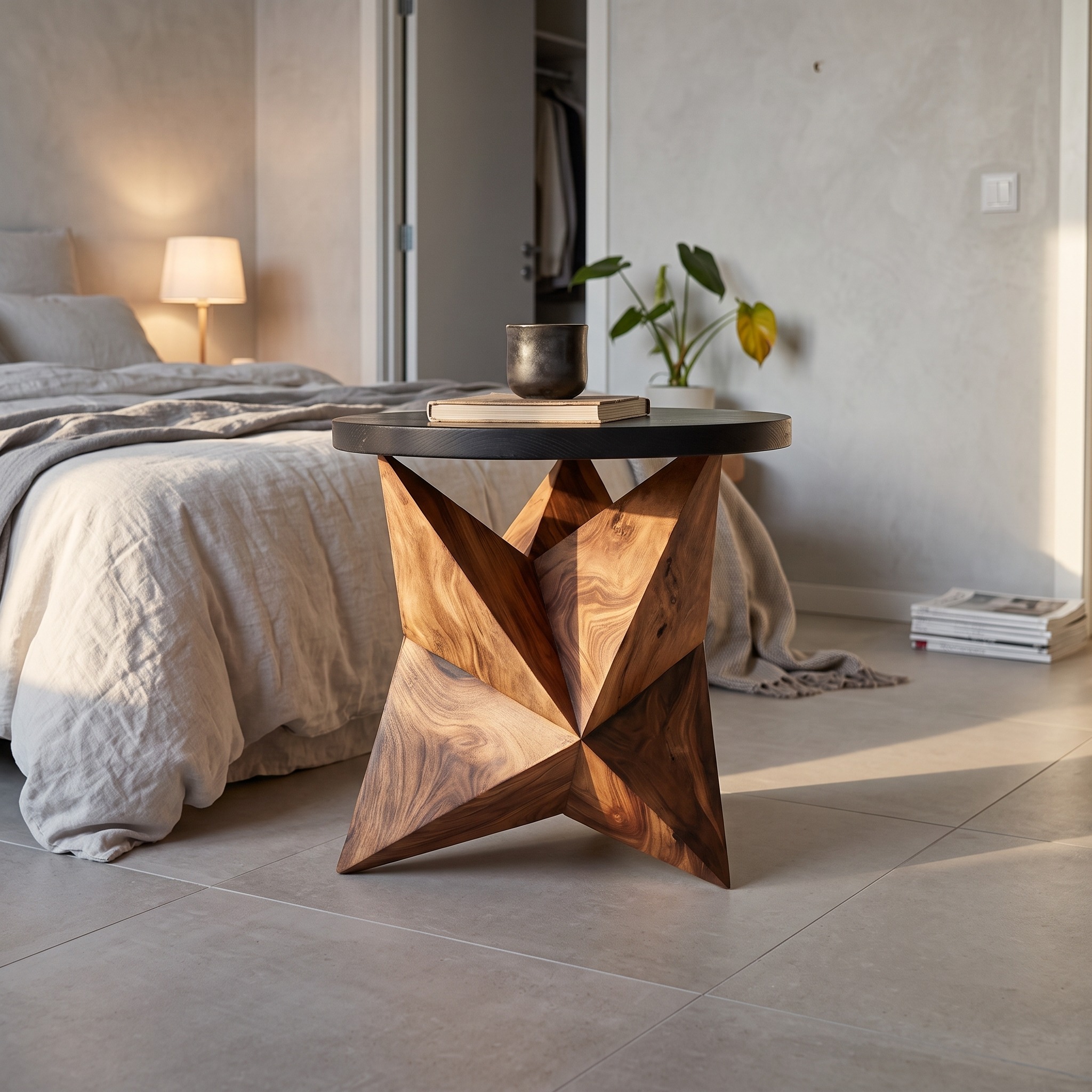 Handcrafted Wooden Side Table, Elegant Solid Wood Accent End Table & Pedestal for Living Room Decor