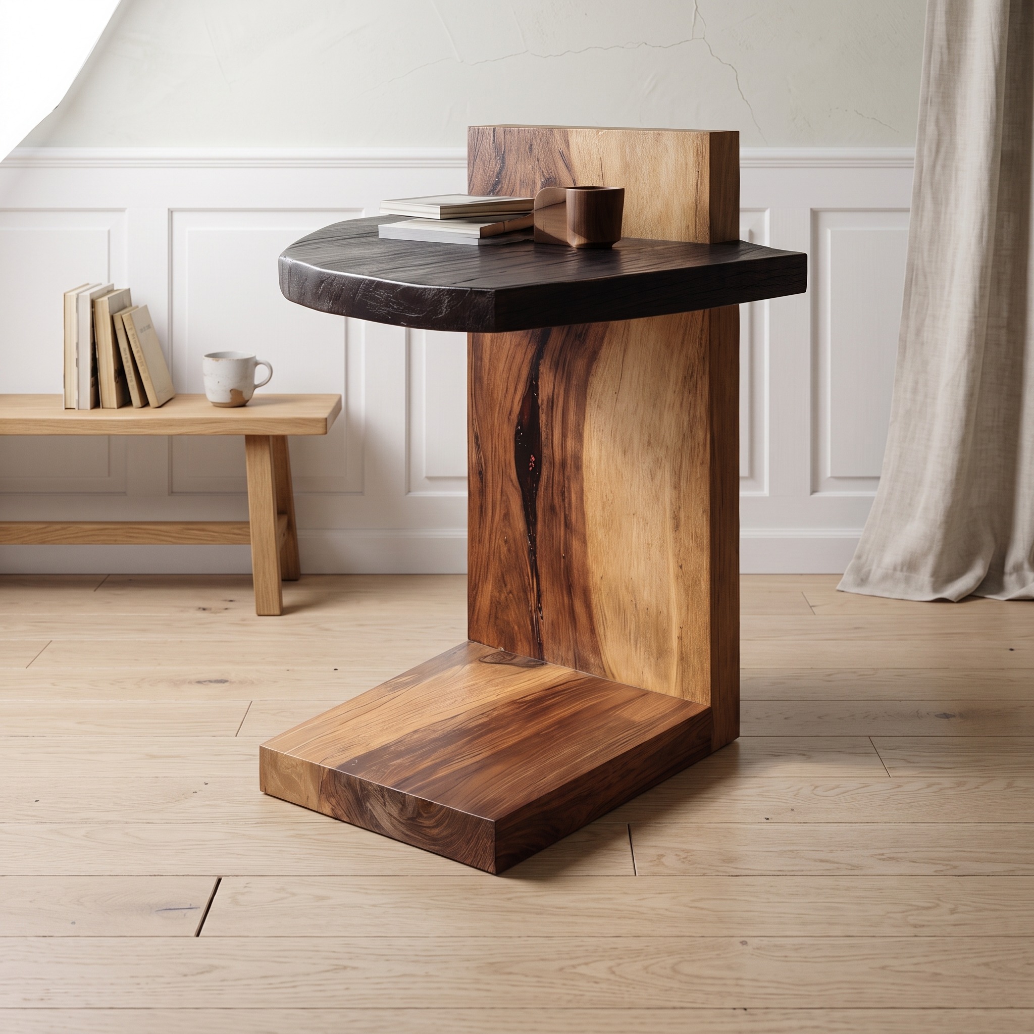 Handcrafted Wooden Side Table, Premium Solid Wood Accent End Table and Nightstand for Luxury Living Room