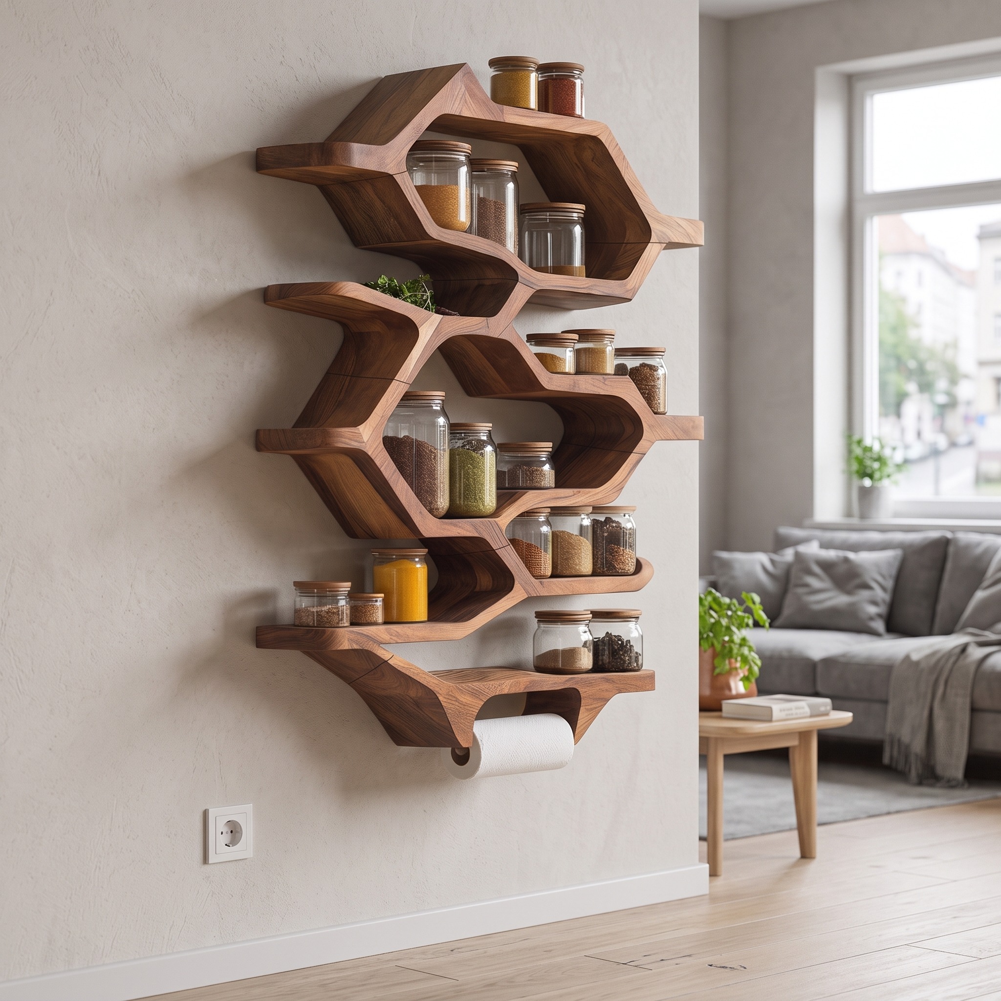 Handcrafted Wooden Spice Rack, Multi-Tier Solid Wood Kitchen Countertop Herb Bottle Storage Organizer Shelf