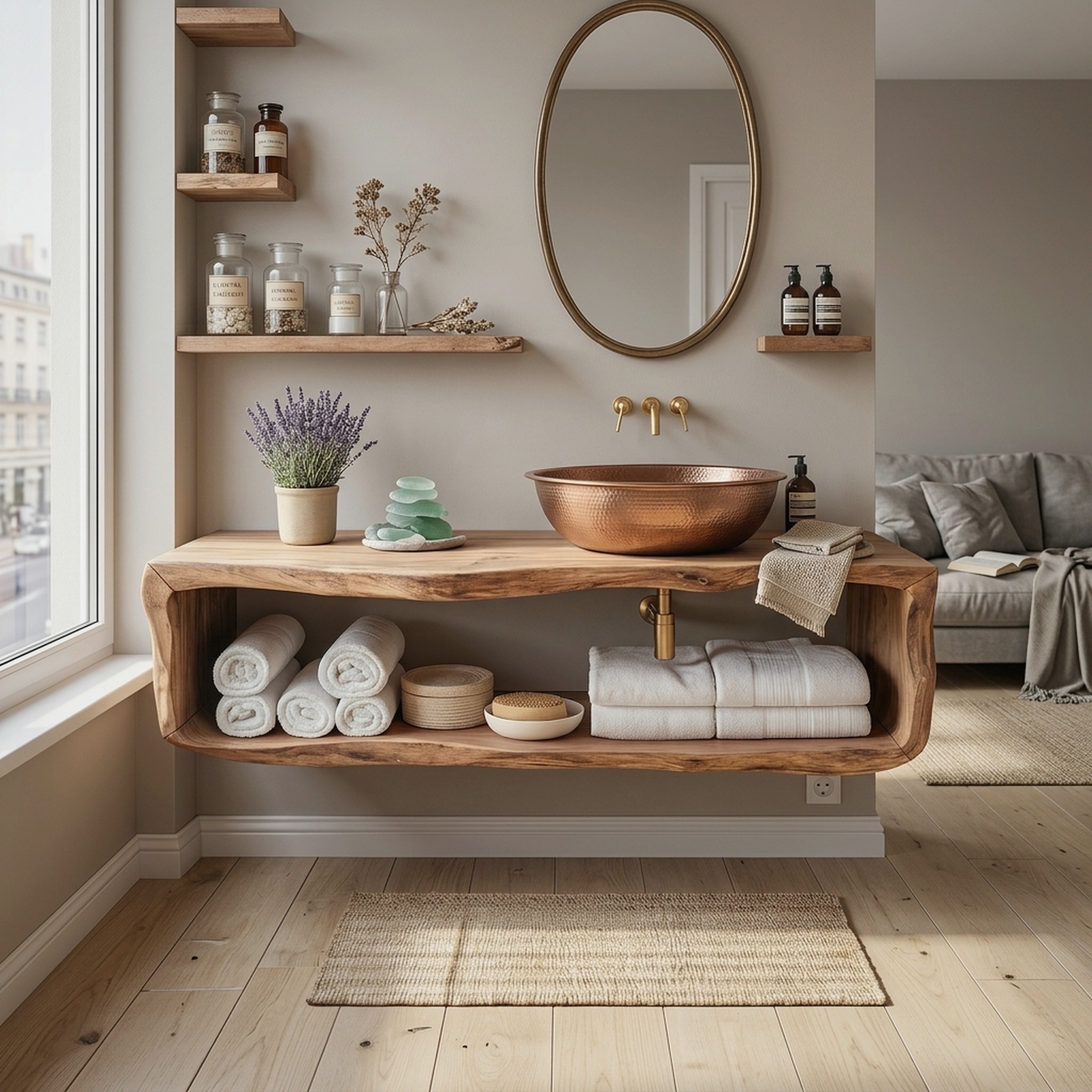Handcrafted Wooden Vanity for Bathroom Natural Look
