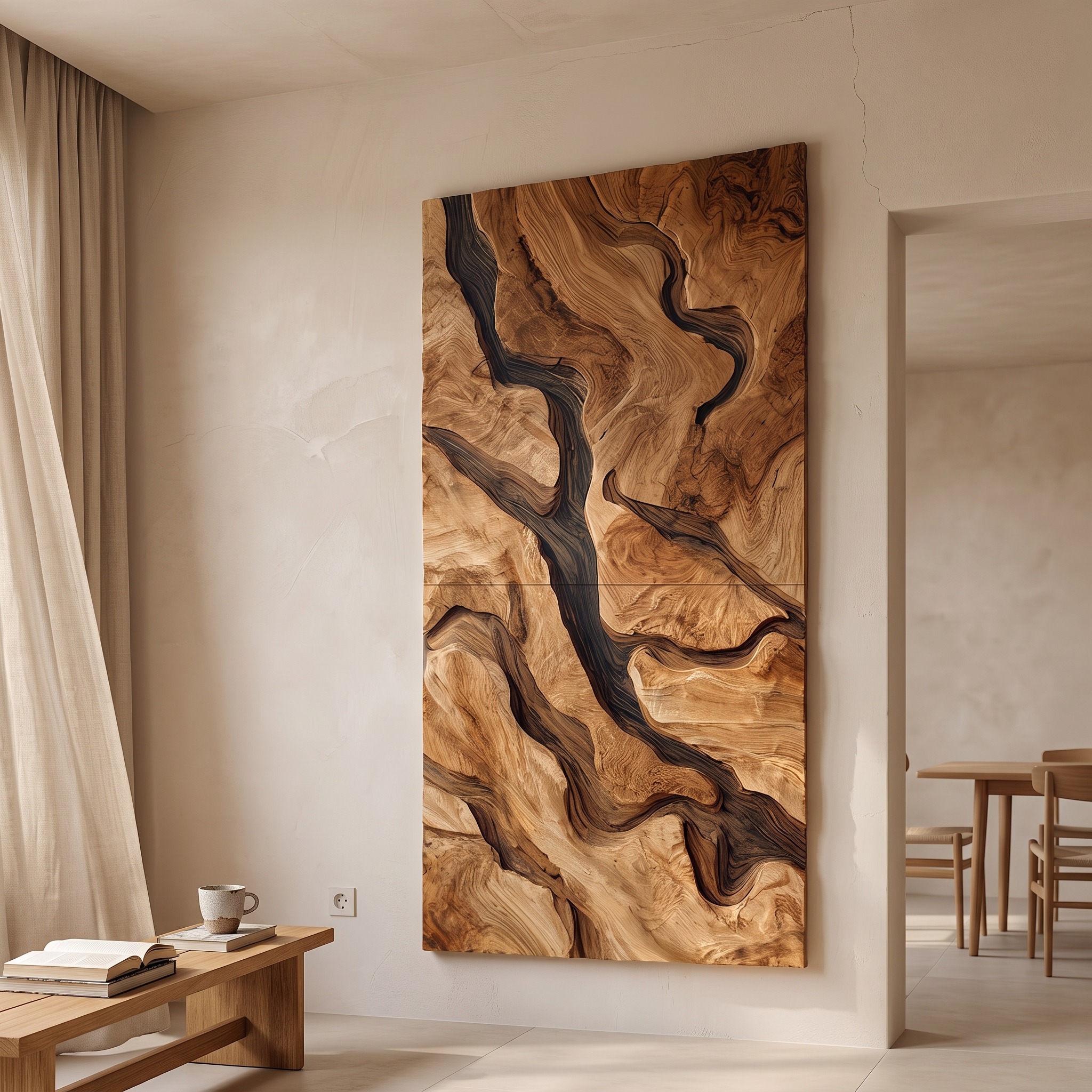 Handcrafted Wooden Wall Art Sculpture, Solid Wood 3D Wall Decor Panel for Bedroom & Living Room