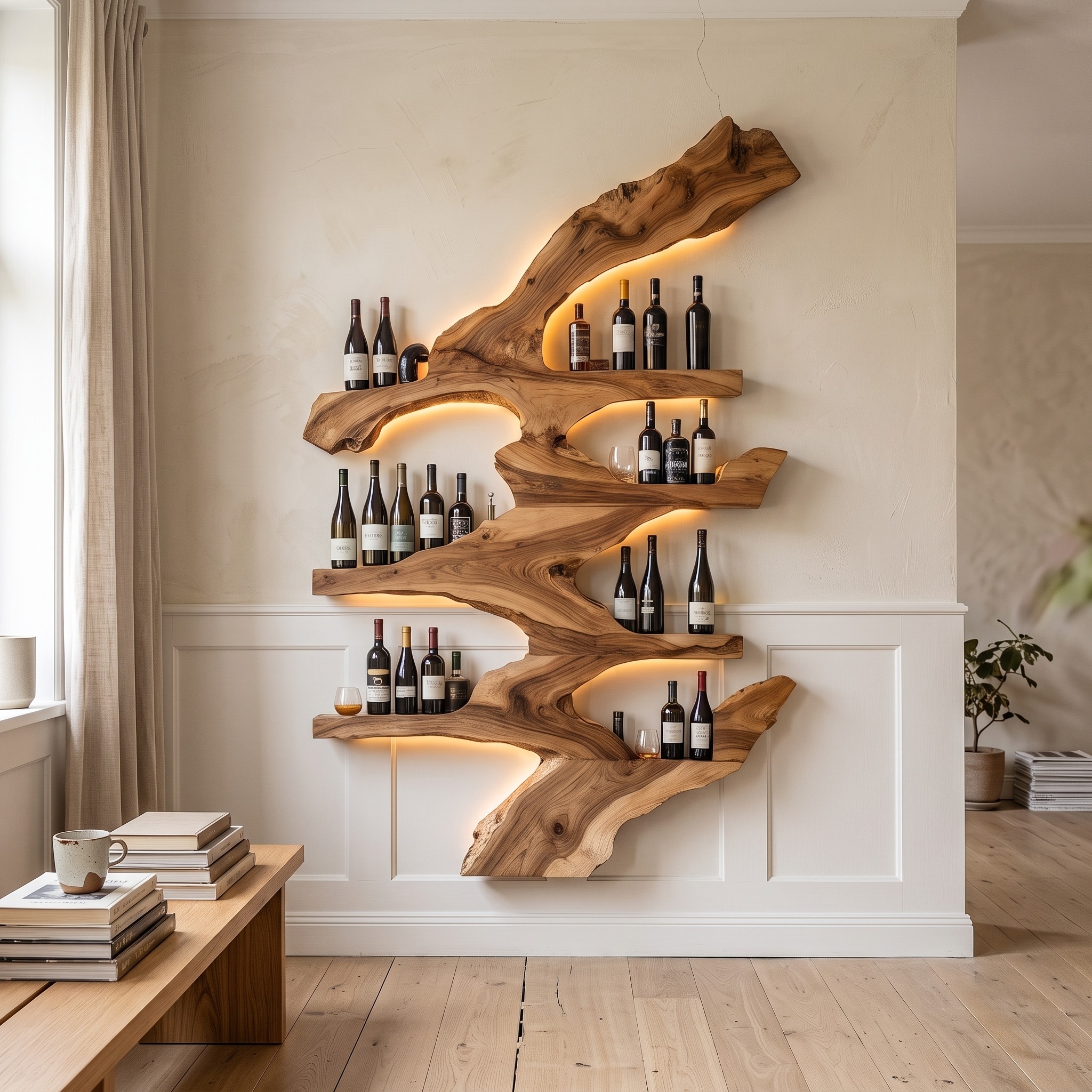 Handcrafted Wooden Wine Stand, Free-Standing Countertop Wine Bottle Rack & Display Holder for Kitchen & Bar