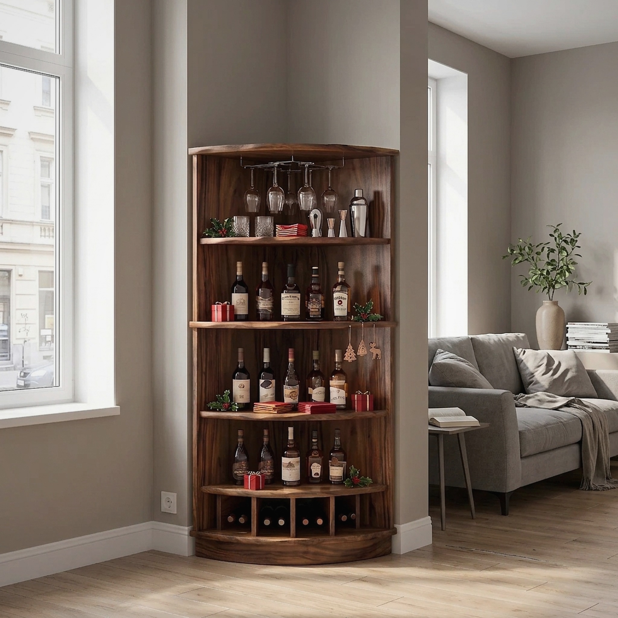 Handcrafted Xmas Corner Wine Cabinet Dining Room