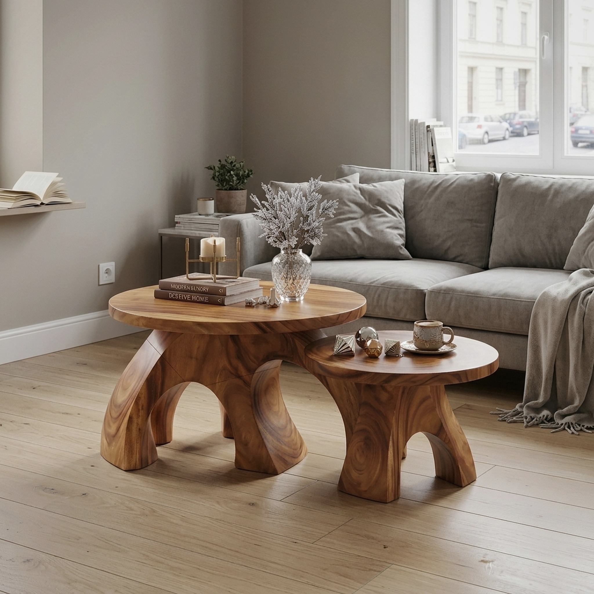 Handcrafted Xmas Round Coffee Table Luxury Apartment