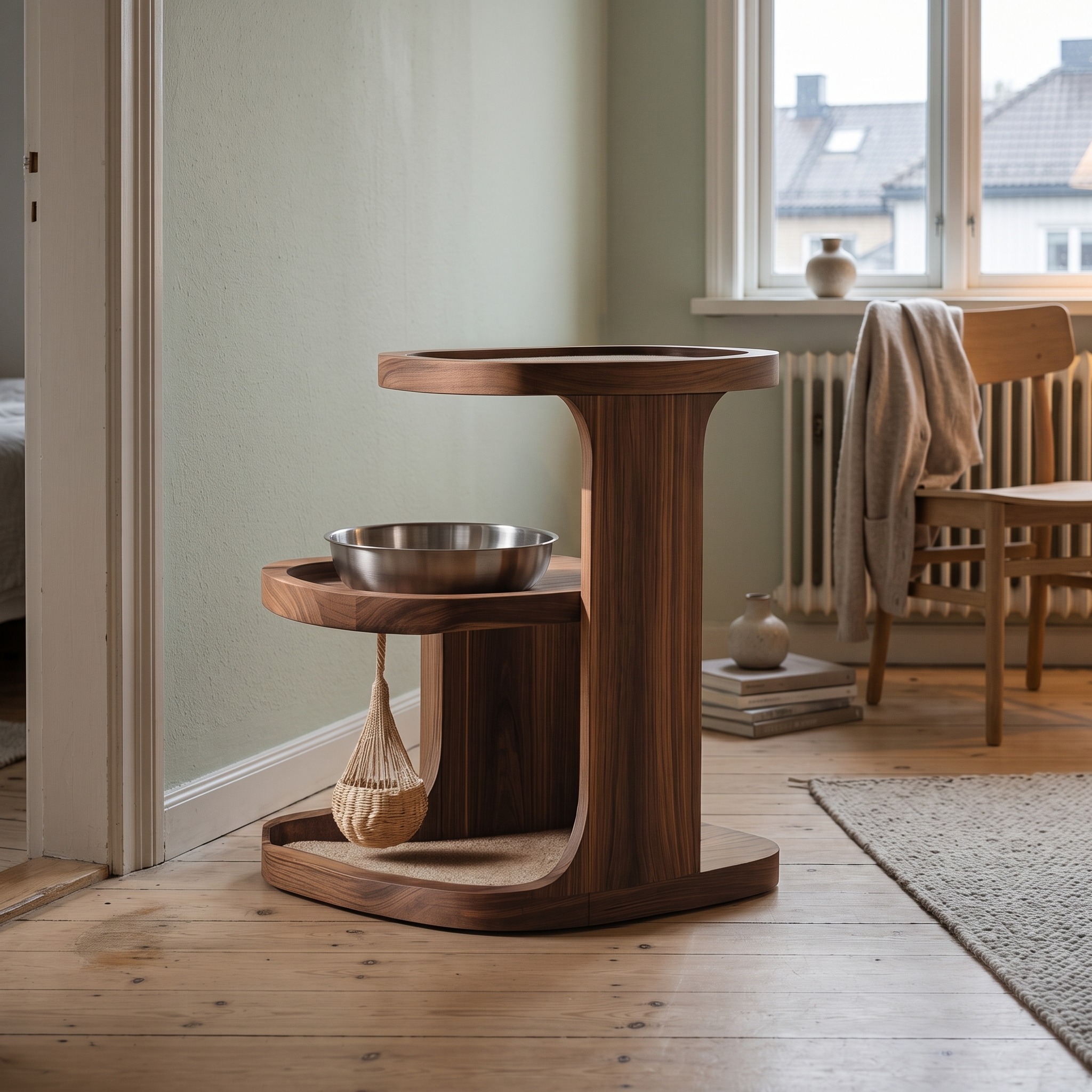 Handmade Elevated Pet Food Stand, Raised Solid Wood Single Bowl Feeder for Dogs & Cats with Stainless Steel Bowl