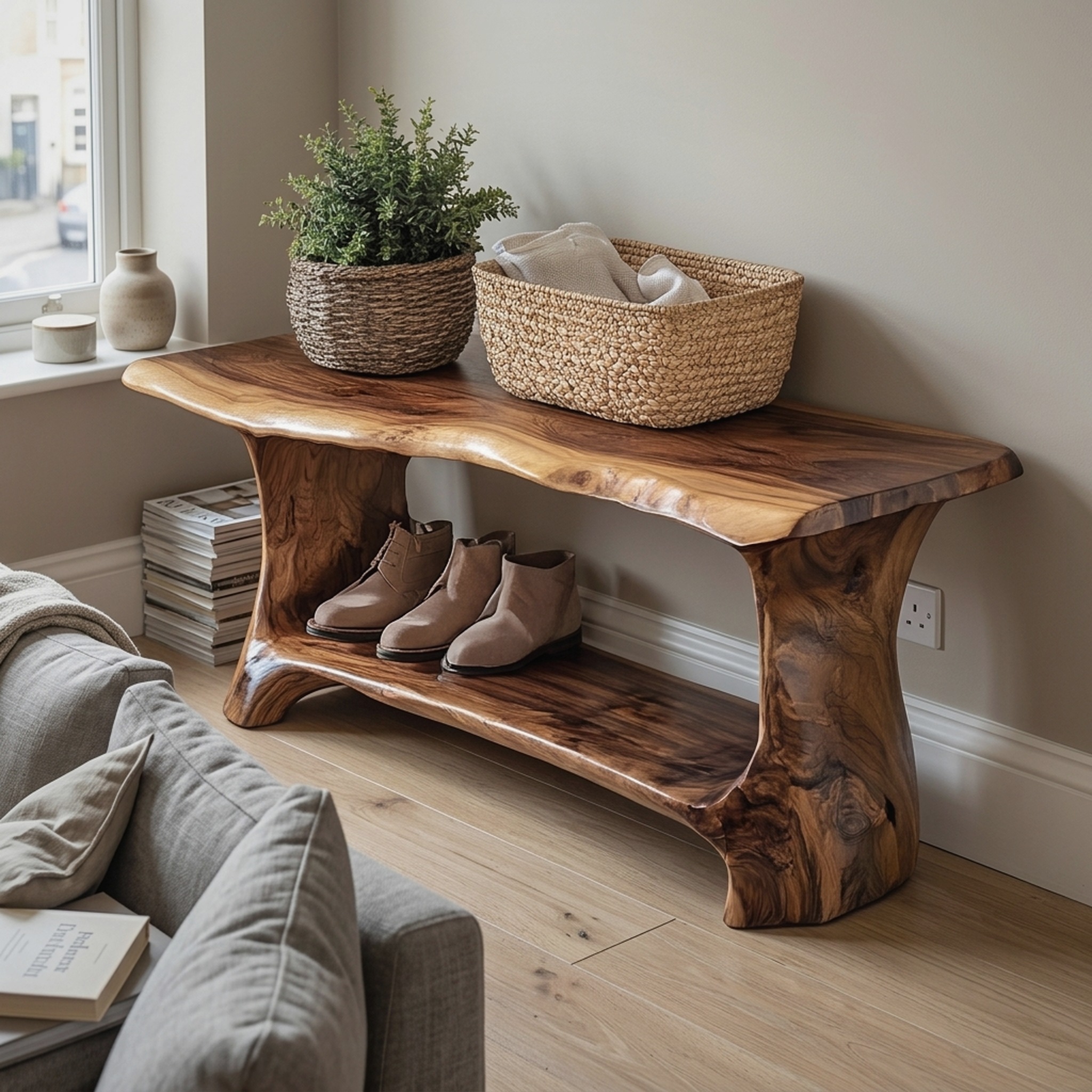 Handmade Entryway Shoe Bench Rack Livingroom Furniture
