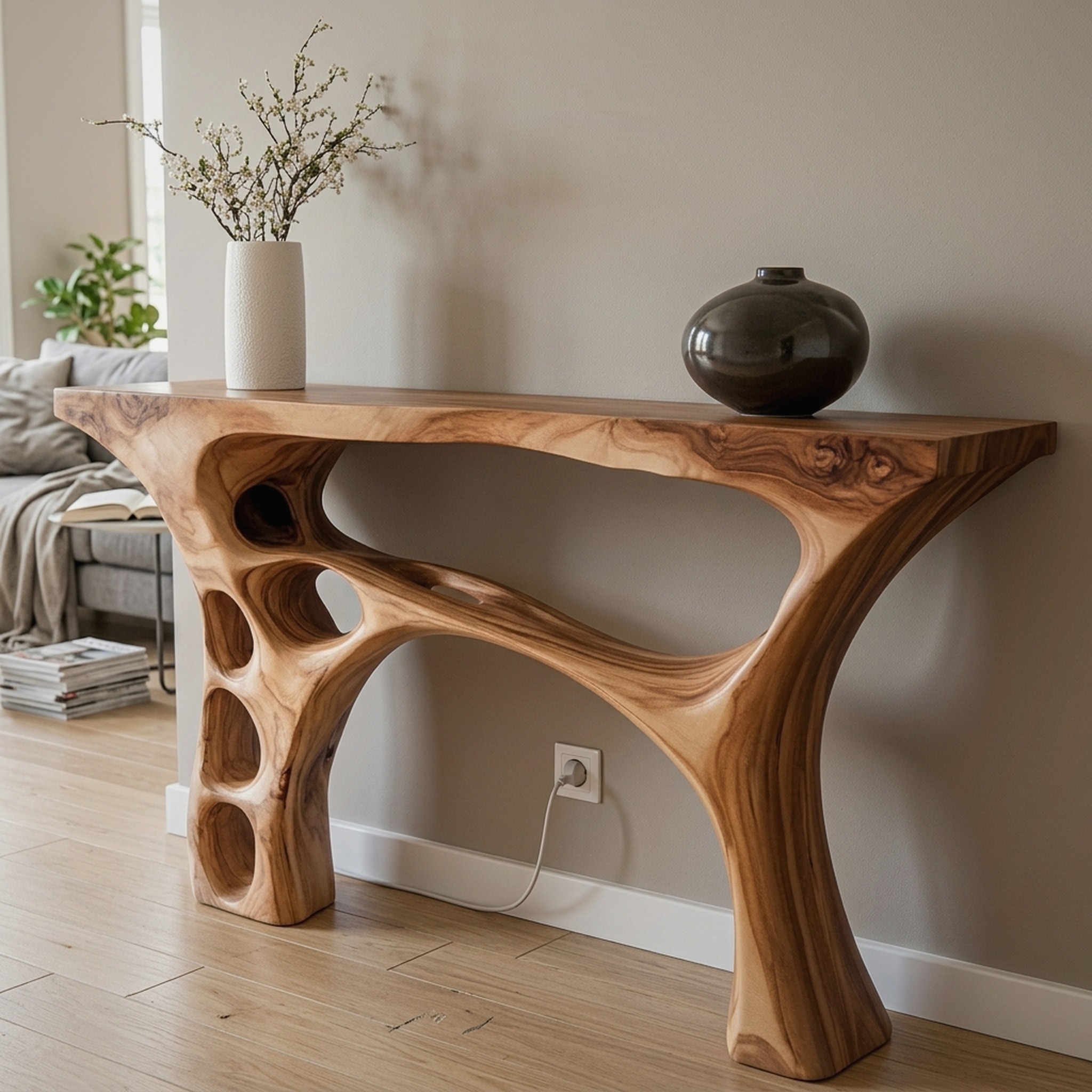 Handmade Organic Sculptural Console Table Solid Wood Decor Home Gift