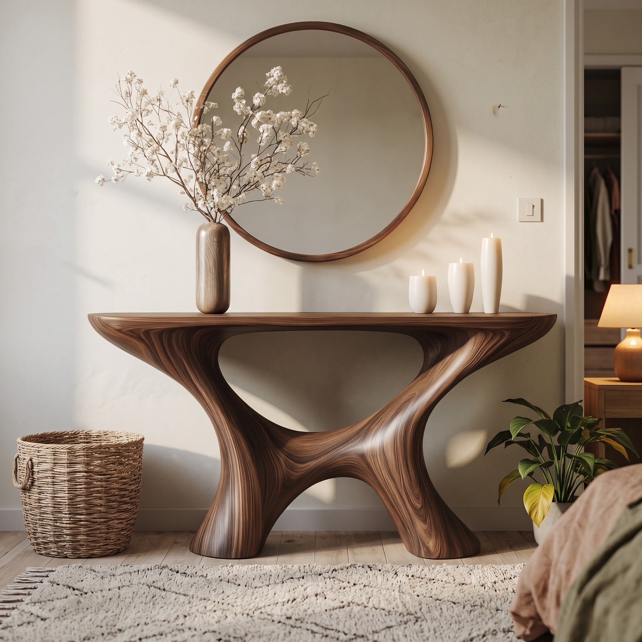 Handmade Rustic Solid Wood Console Table, Artistic Organic Shape, Live Edge Entryway & Living Room Accent Table