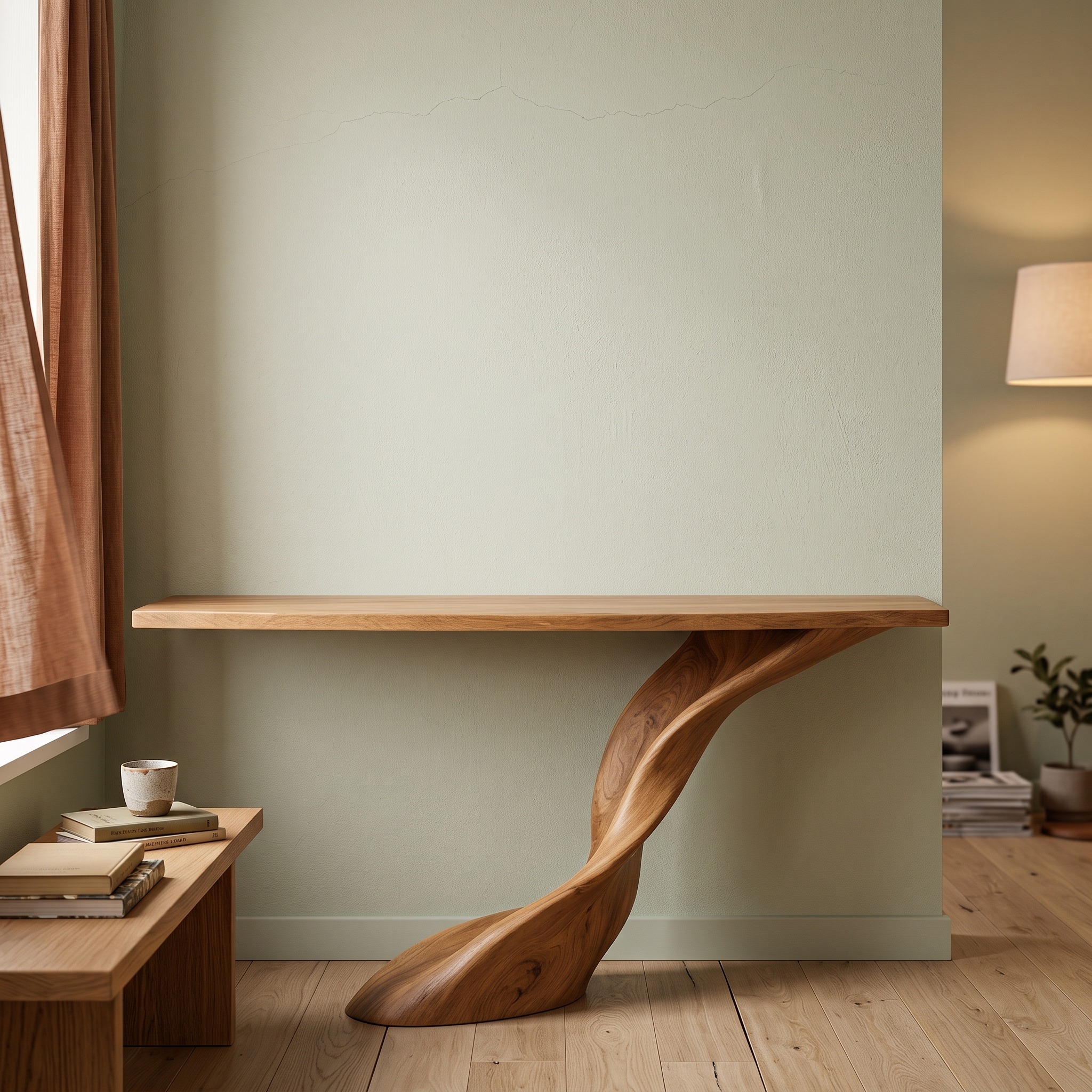 Handmade Solid Wood Console Table, Rustic Entryway Table with Organic Sculptural Design for Hallway Living Room