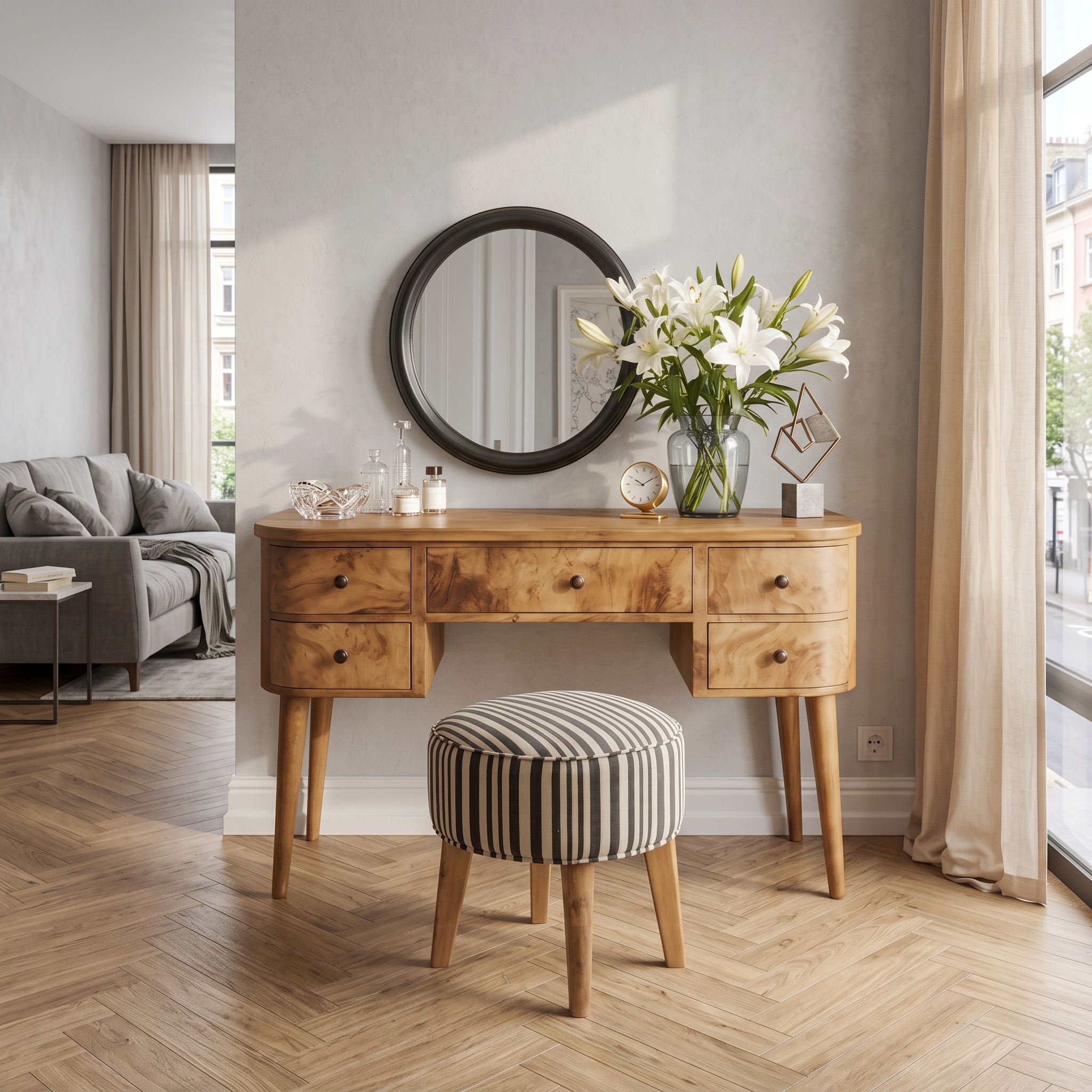 Handmade Solid Wood Vanity Table with Storage Drawers, Rustic Bedroom Dressing Desk & Makeup Vanity Console